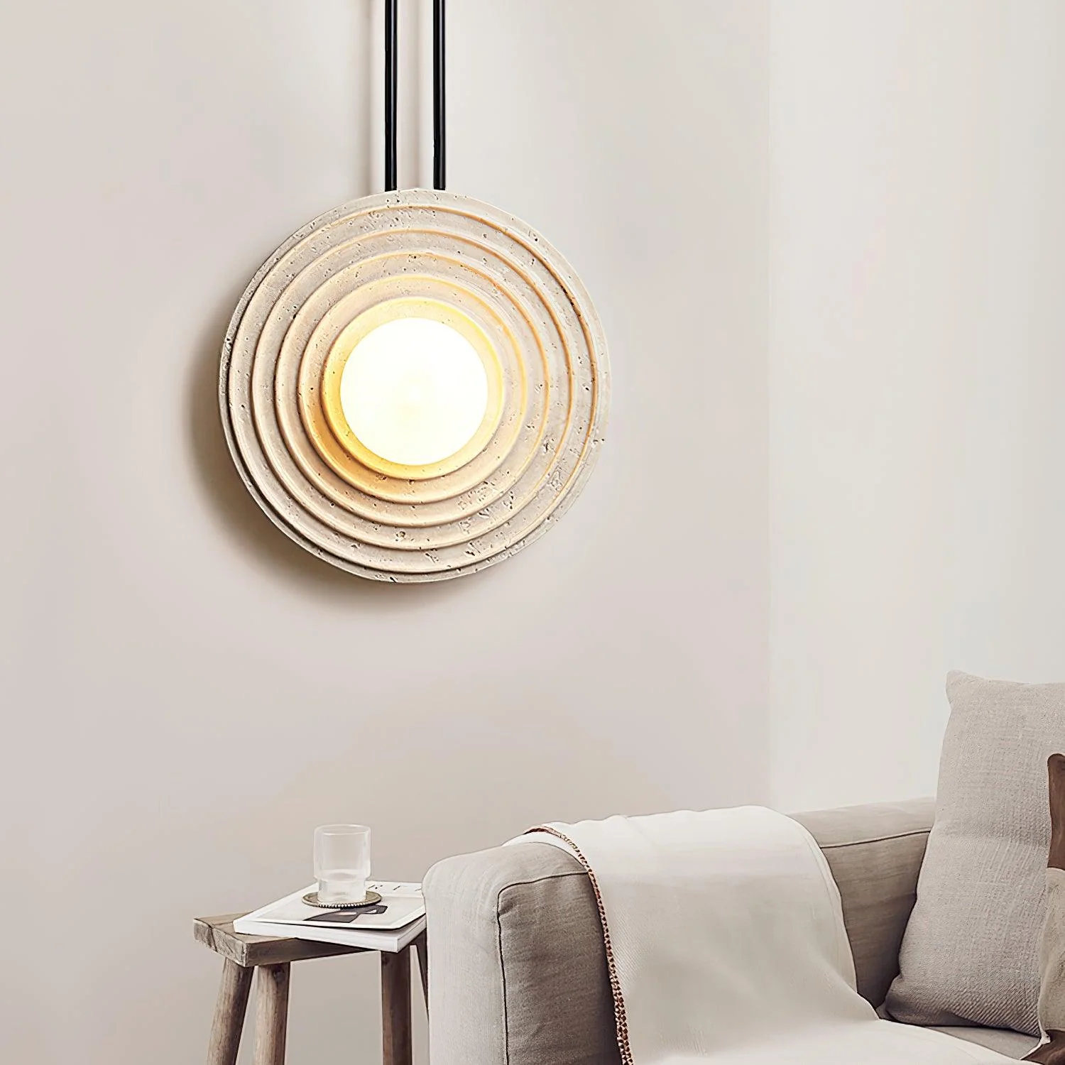 Growth Ring Contemporary Travertine Wall Light - Image 6