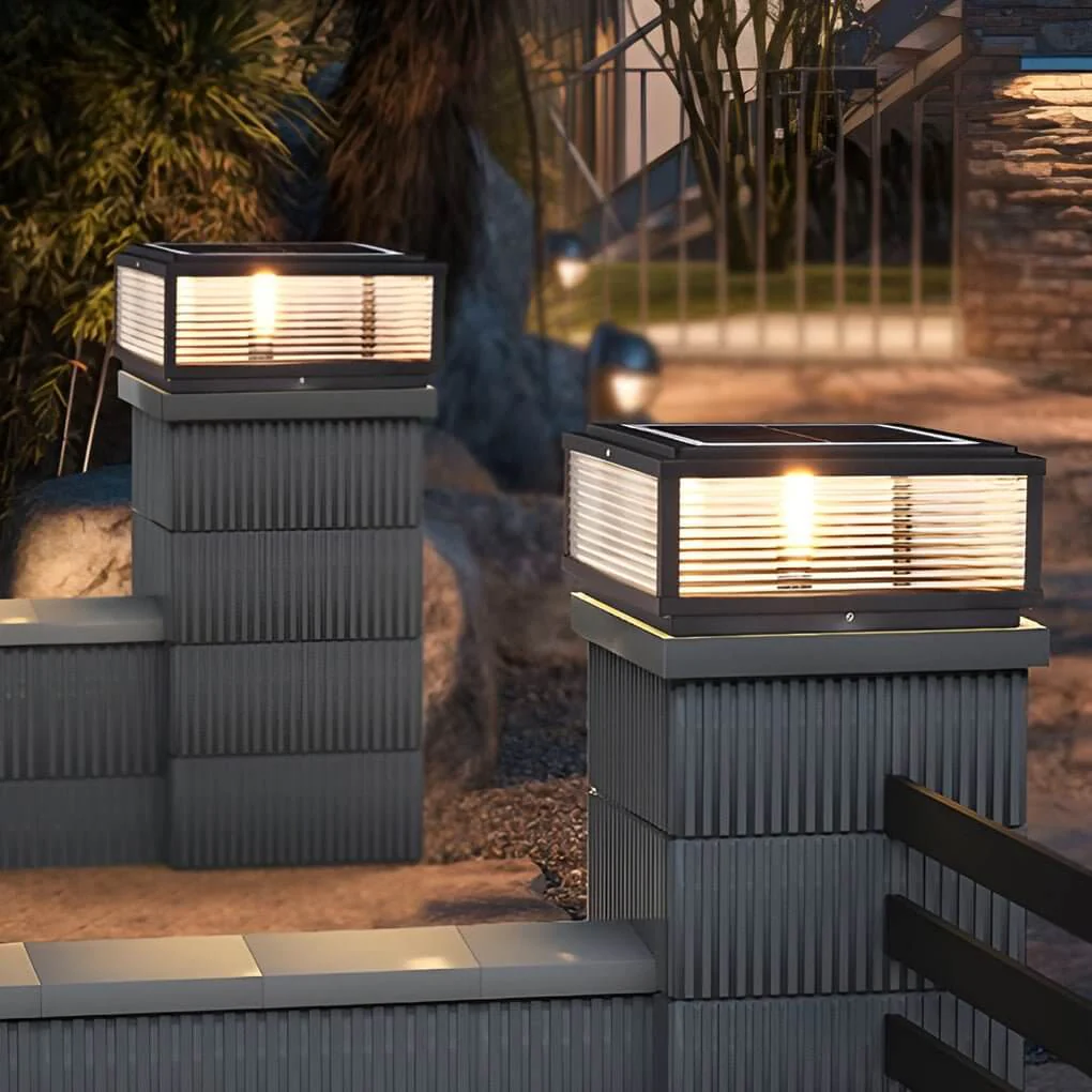 Handsome Square Ribbed Glass Outdoor Pier Mount Pillar Light - Image 5