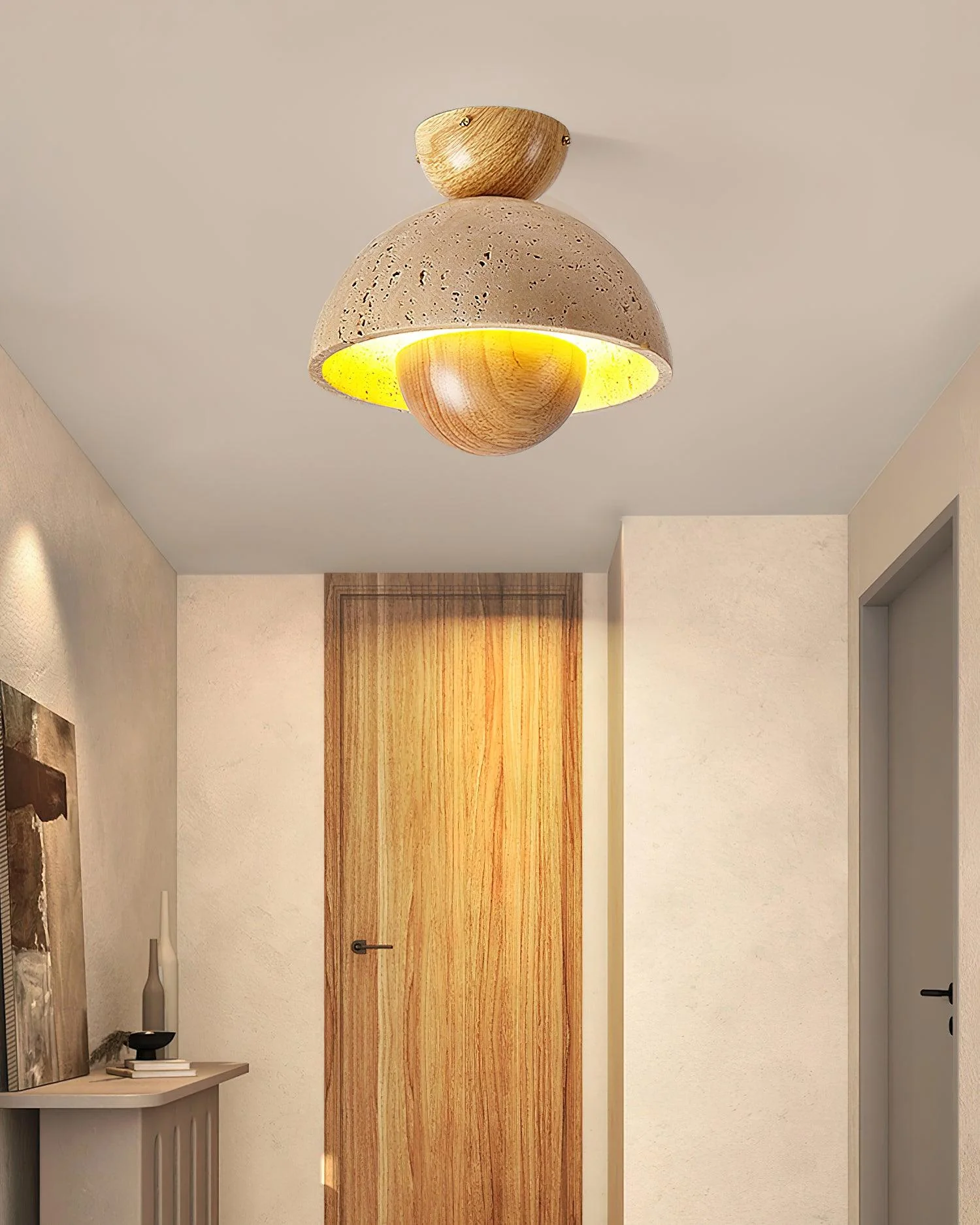 Inverted Wabi-Sabi Travertine Ceiling Light - Image 6