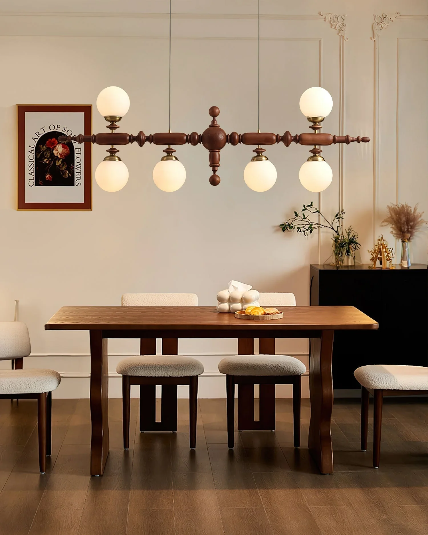 Isilira Classic Wood Glass Linear Pendant Light - Image 10
