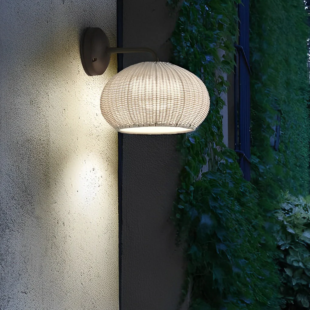 Jarvis Lantern Shaped Modern Rattan Outdoor Wall Lamp - Image 2