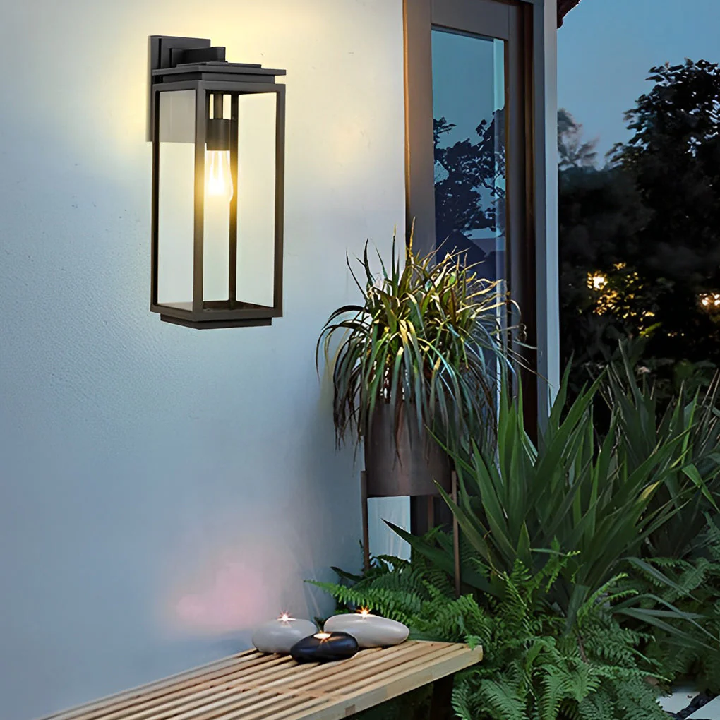Jophine Rectangular Industrial Glass Outdoor Wall Lamp - Image 2