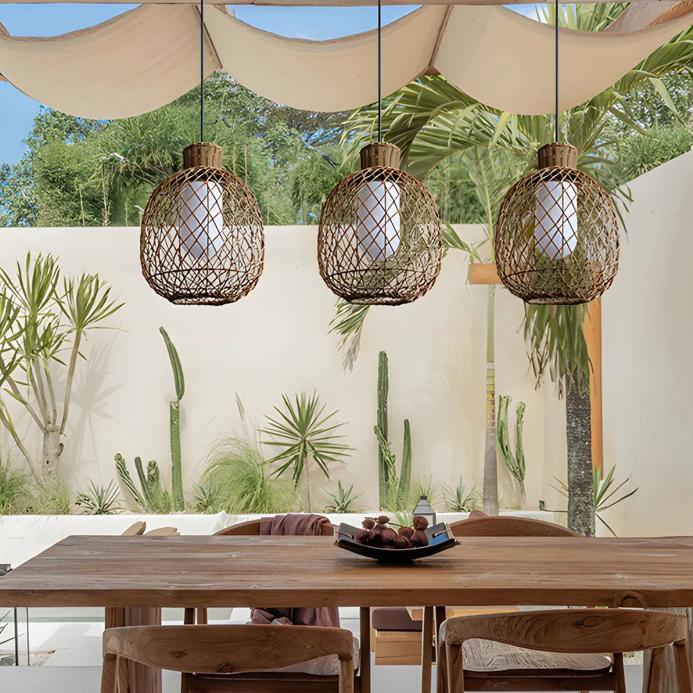 Julianay Rustic Modern Rattan Outdoor Pendant Lantern Lights - Image 3