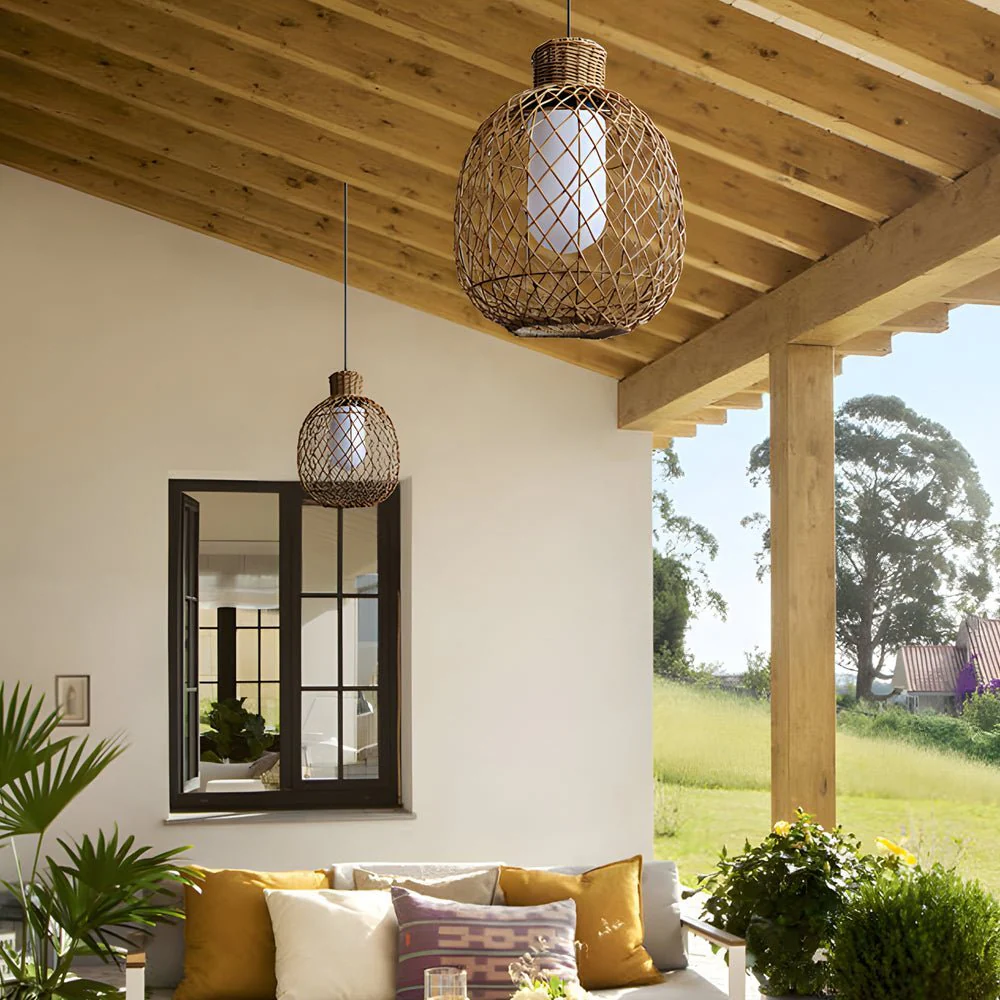 Julianay Rustic Modern Rattan Outdoor Pendant Lantern Lights - Image 4