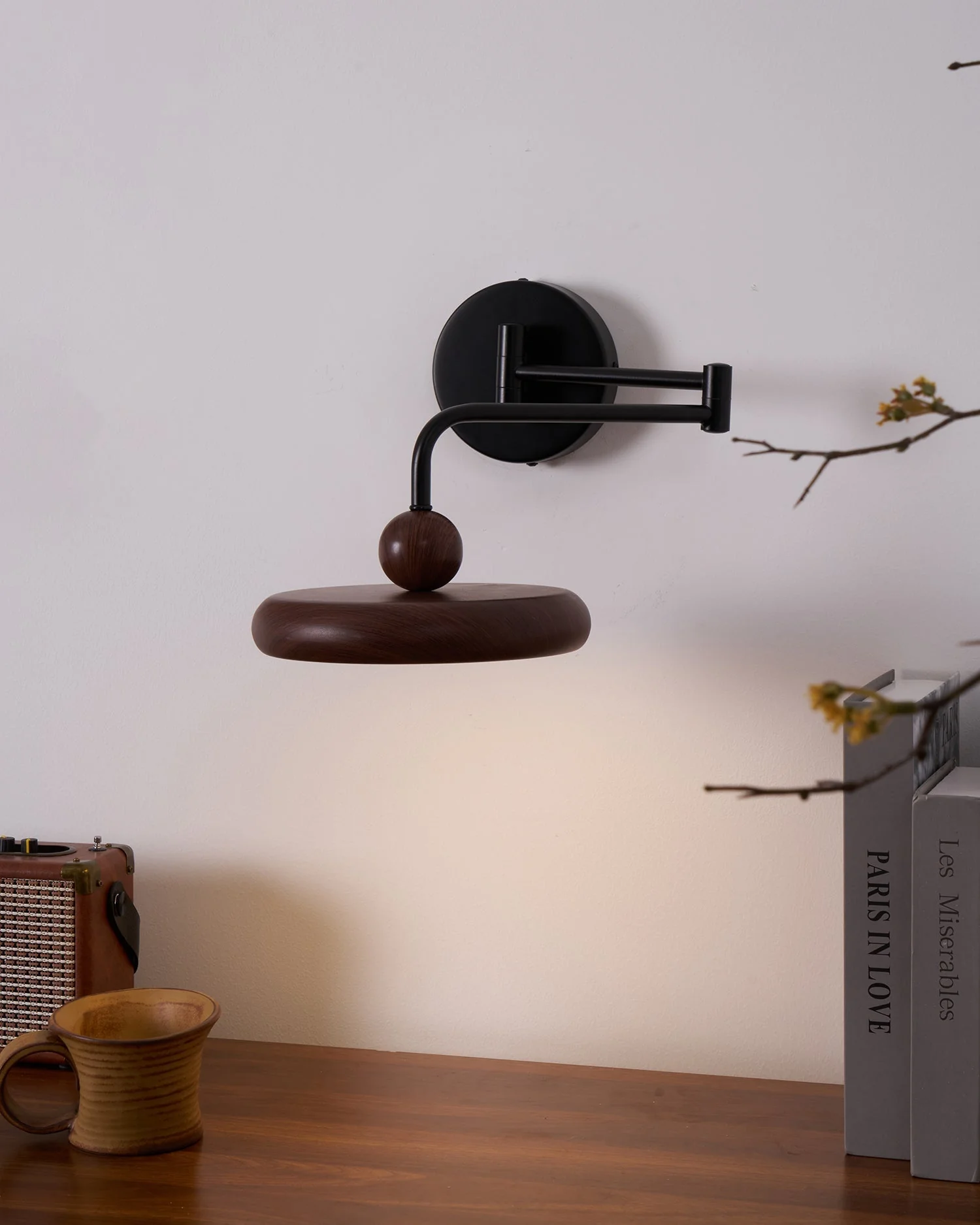 Kenshika Wooden Disc Black Wall Light - Image 10