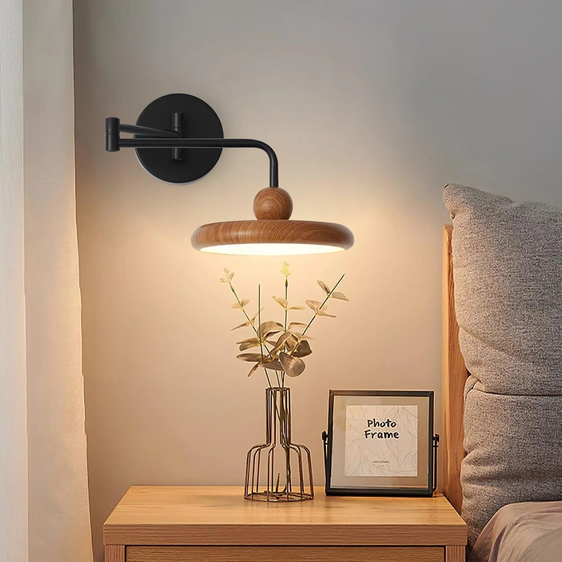 Kenshika Wooden Disc Black Wall Light - Image 15