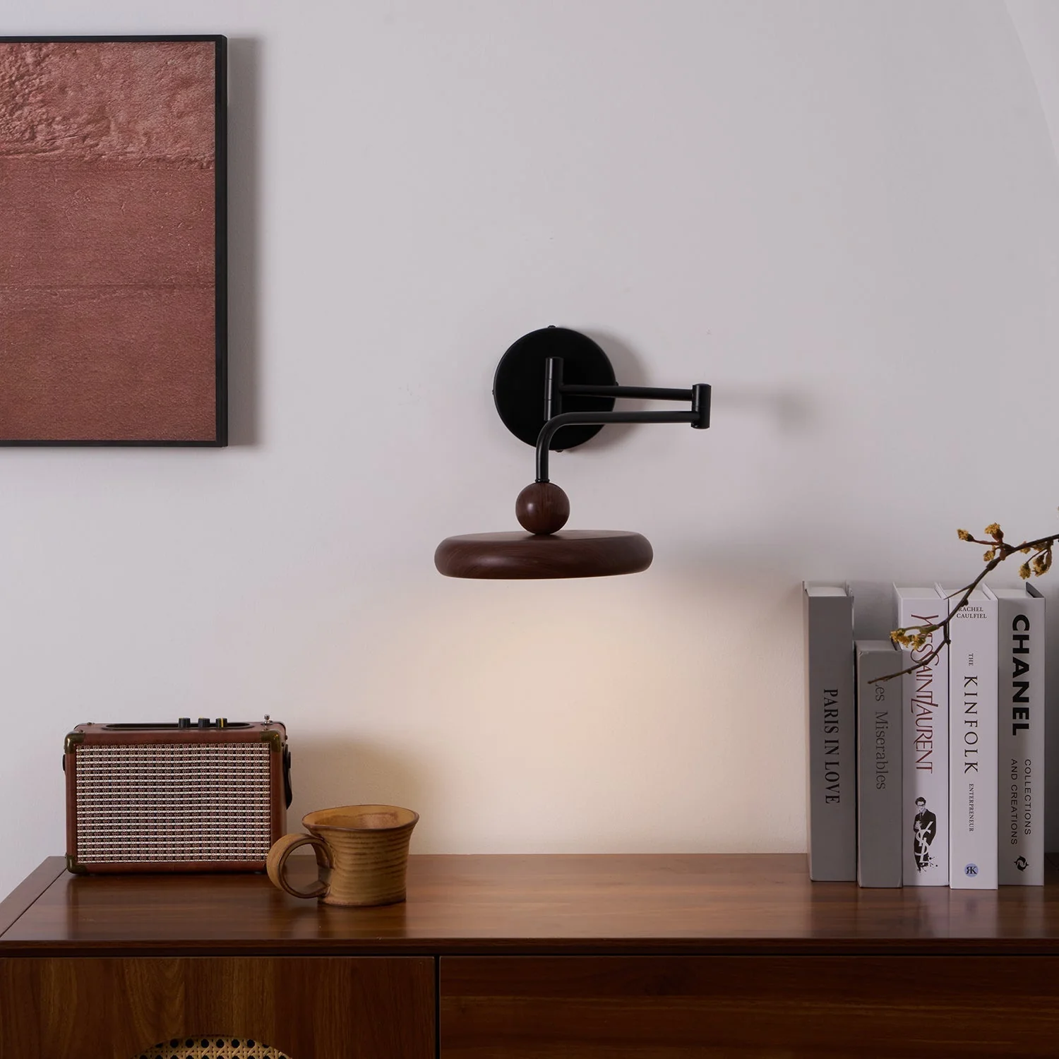 Kenshika Wooden Disc Black Wall Light - Image 17
