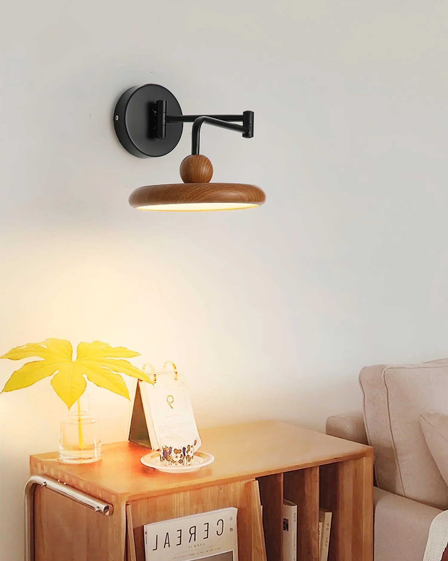 Kenshika Wooden Disc Black Wall Light - Image 20