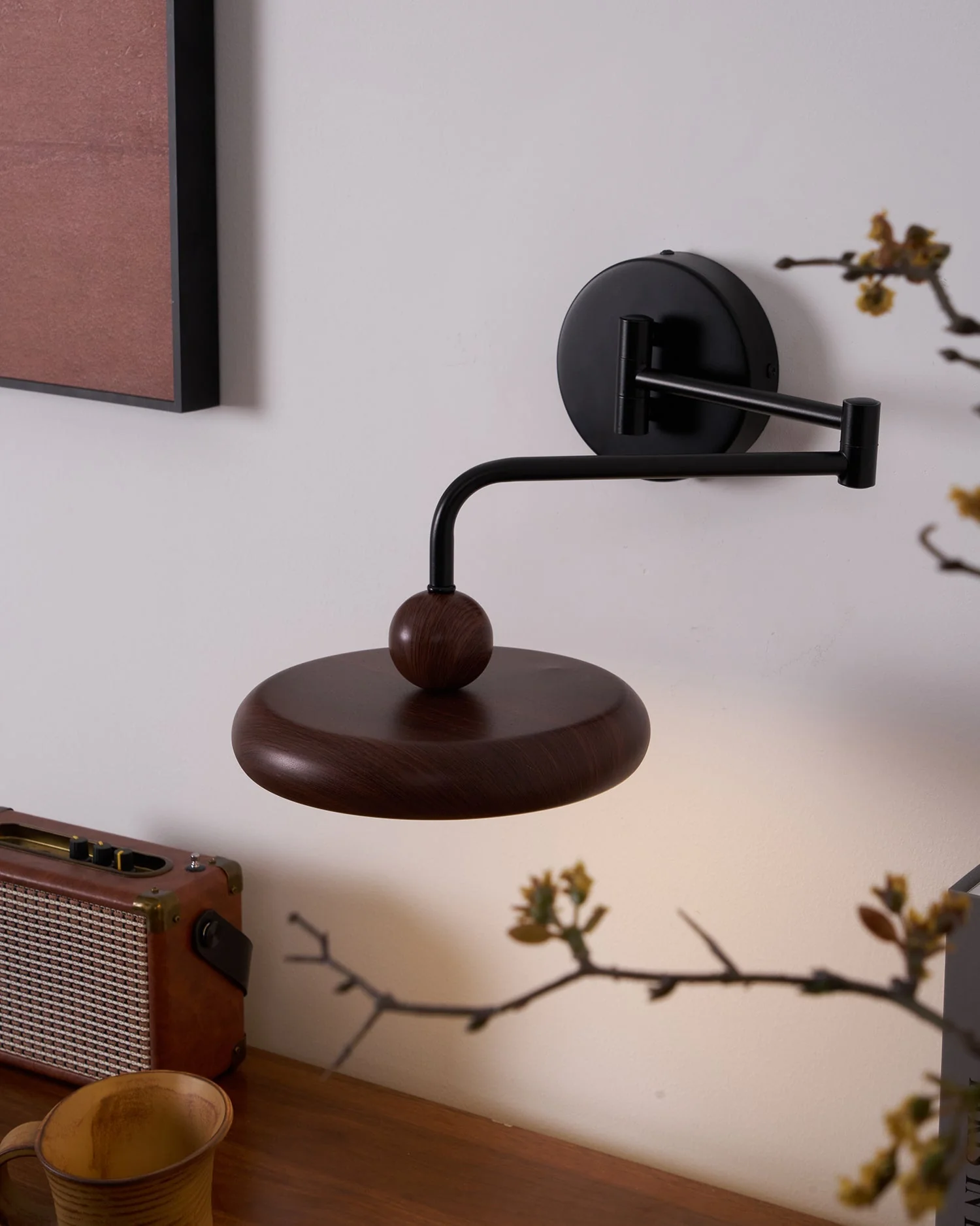 Kenshika Wooden Disc Black Wall Light - Image 22