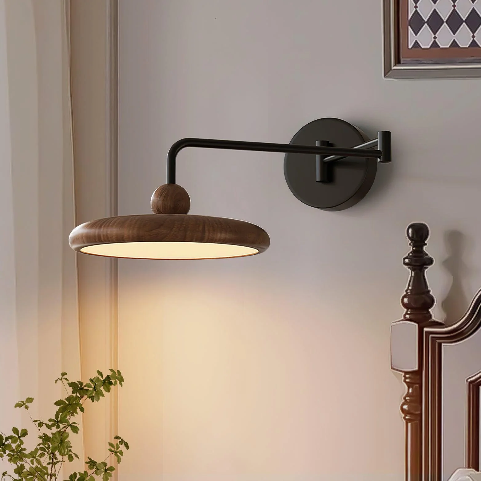 Kenshika Wooden Disc Black Wall Light - Image 4
