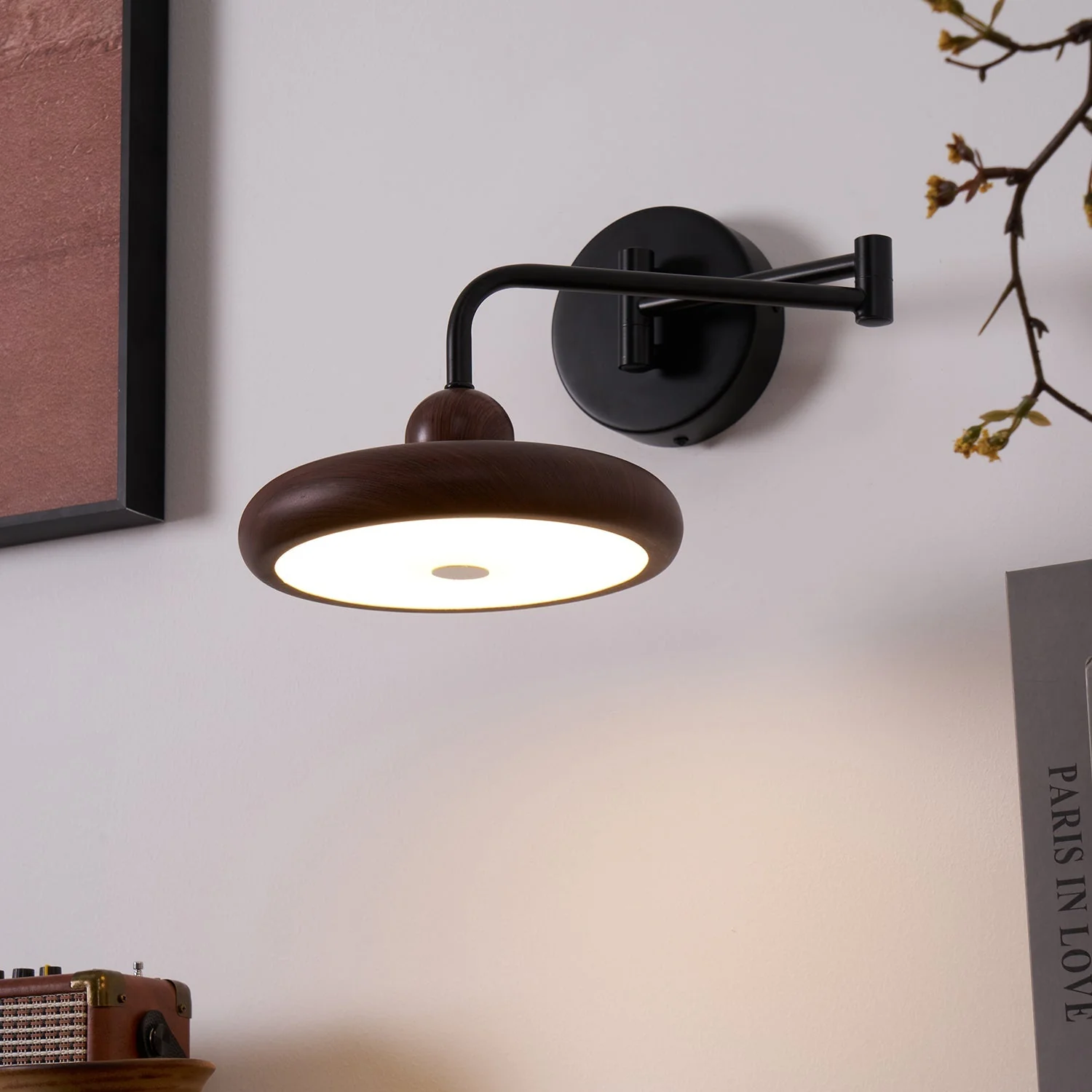 Kenshika Wooden Disc Black Wall Light - Image 5