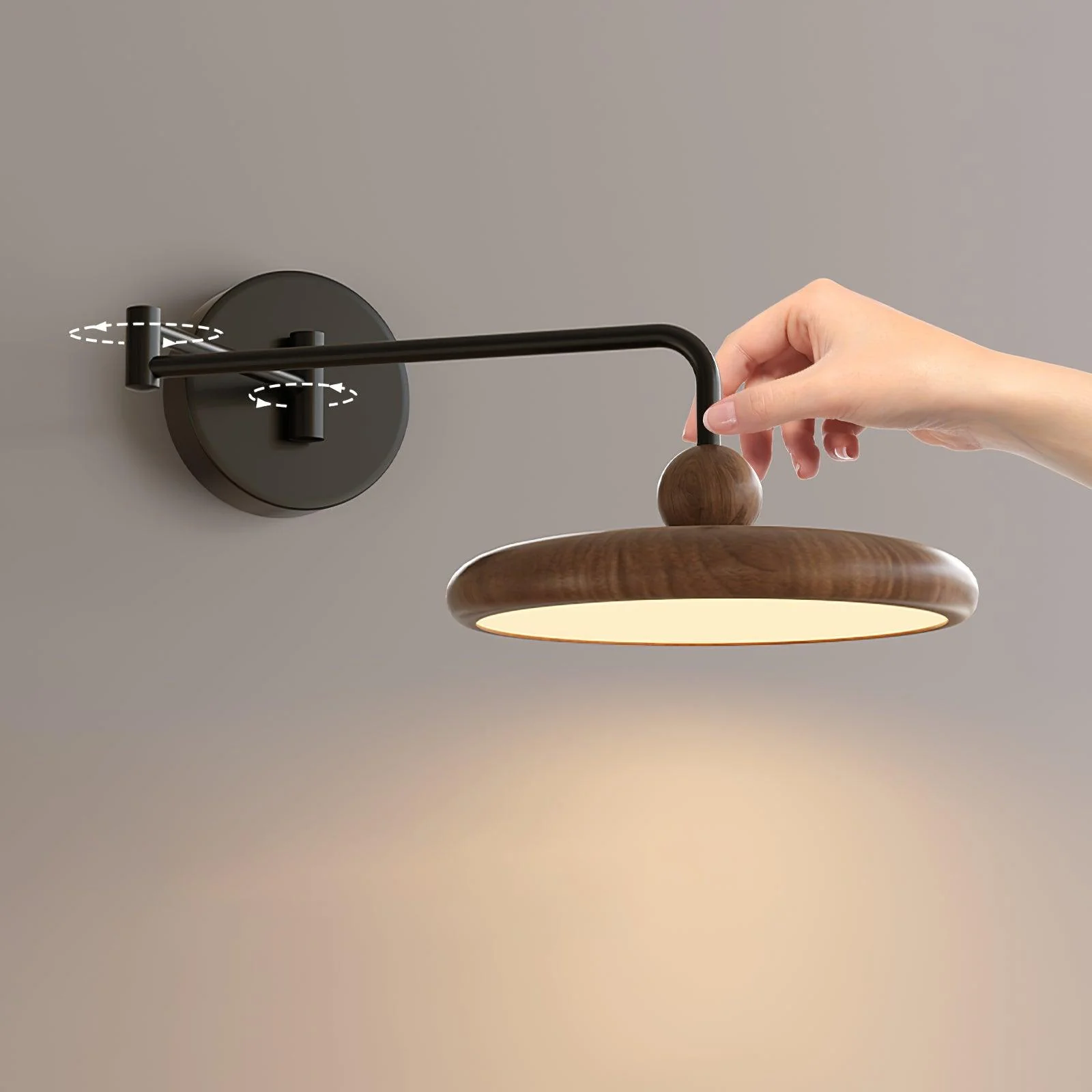 Kenshika Wooden Disc Black Wall Light - Image 6