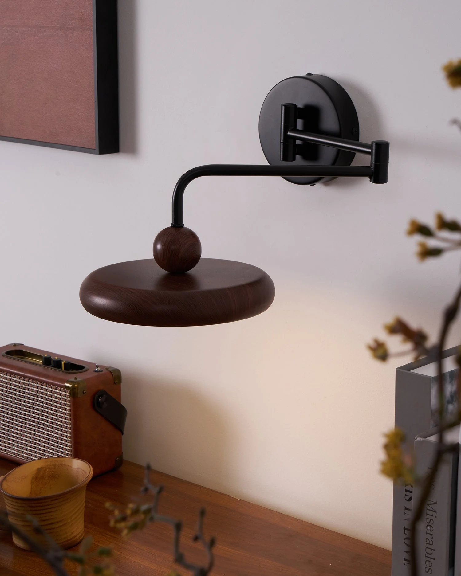 Kenshika Wooden Disc Black Wall Light - Image 7