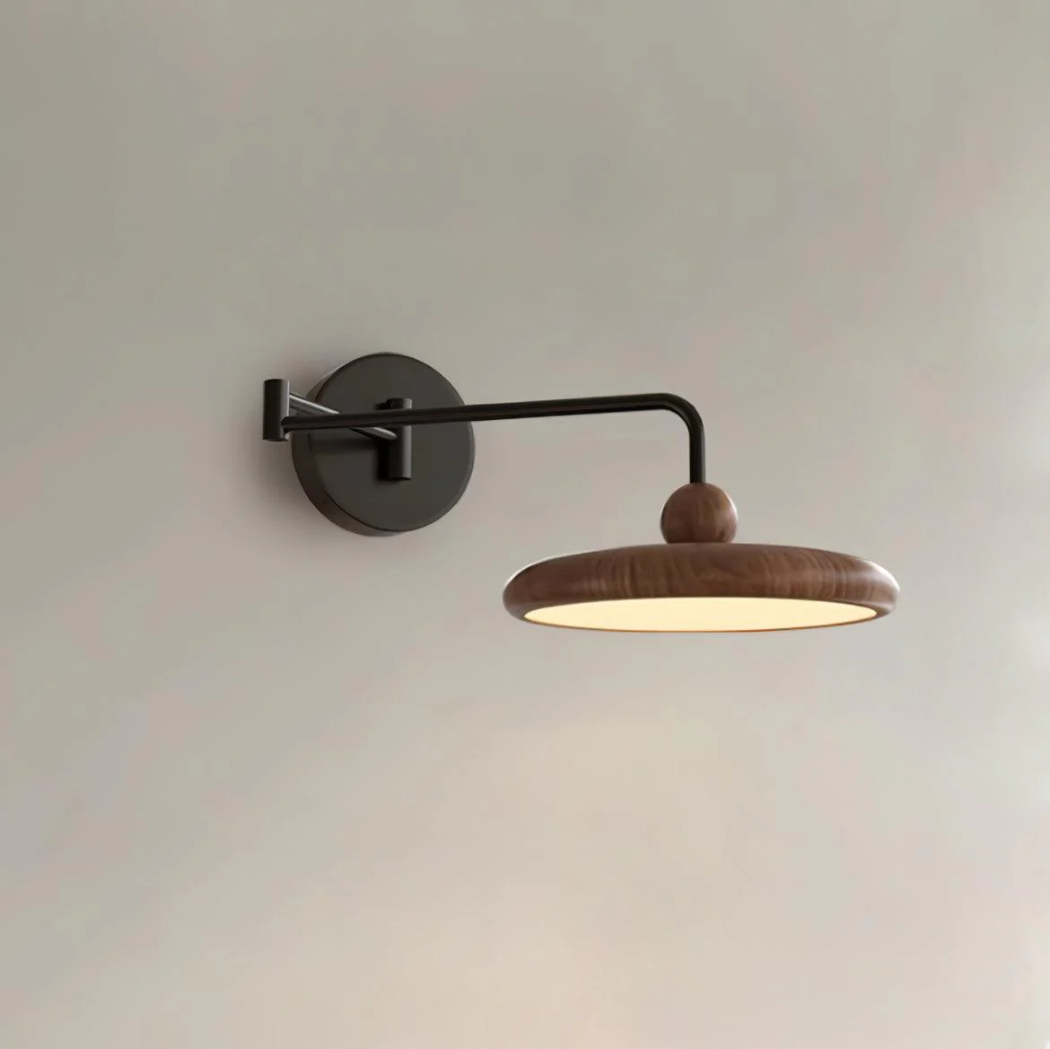 Kenshika Wooden Disc Black Wall Light - Image 9