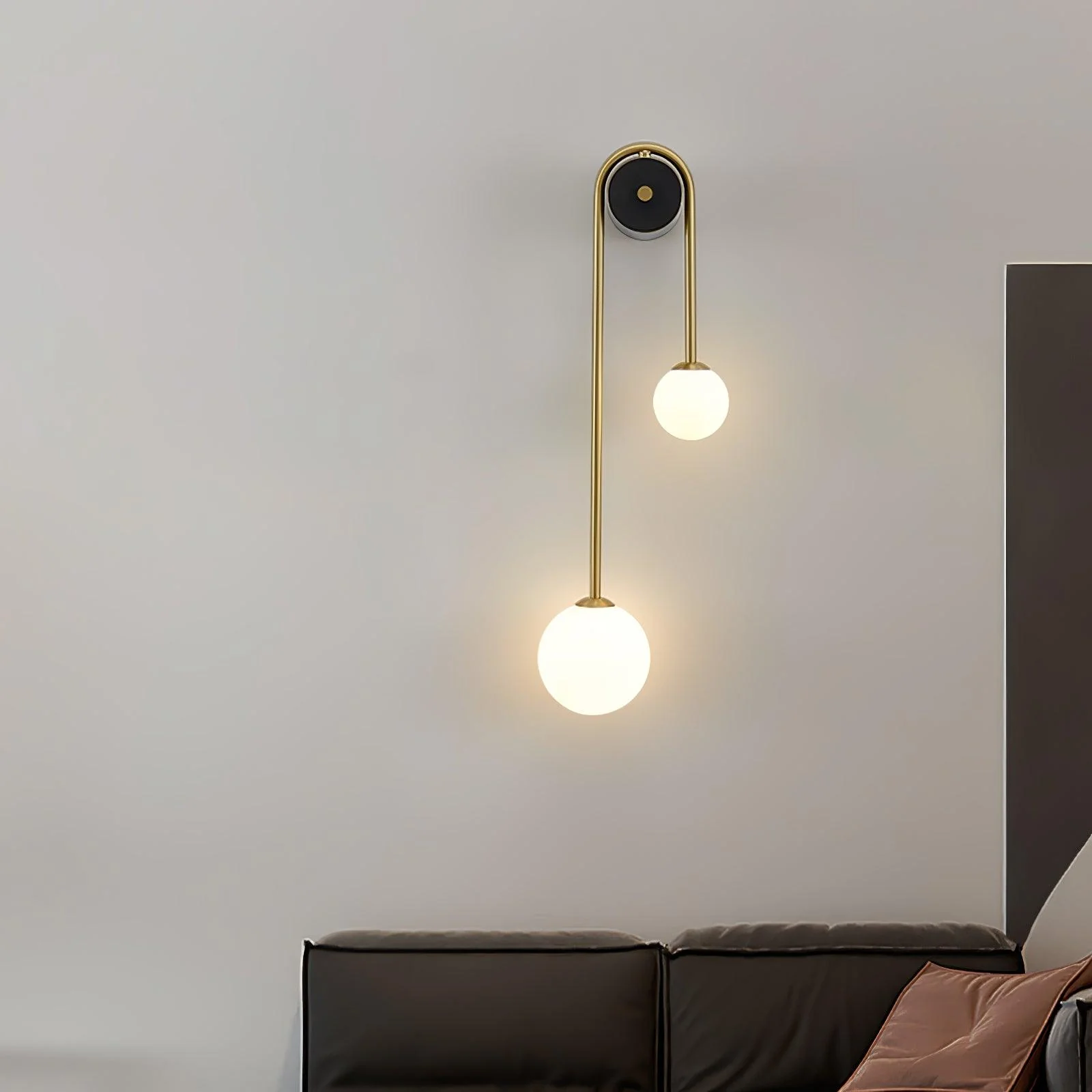 Kim Modern Minimalist Arc Brass Glass Wall Light - Image 4