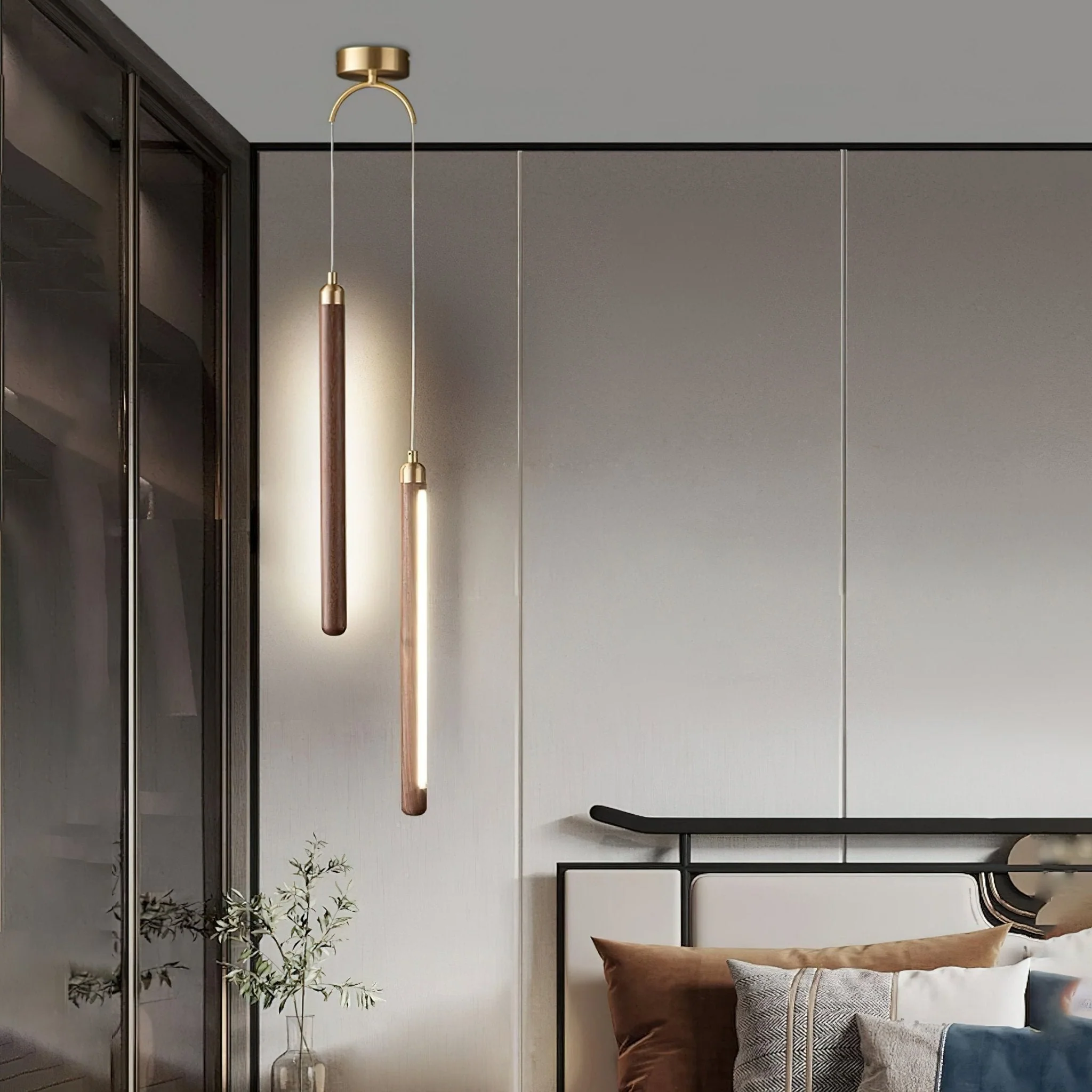 Kyoto Walnut Brass Linear Pendant Light - Image 12