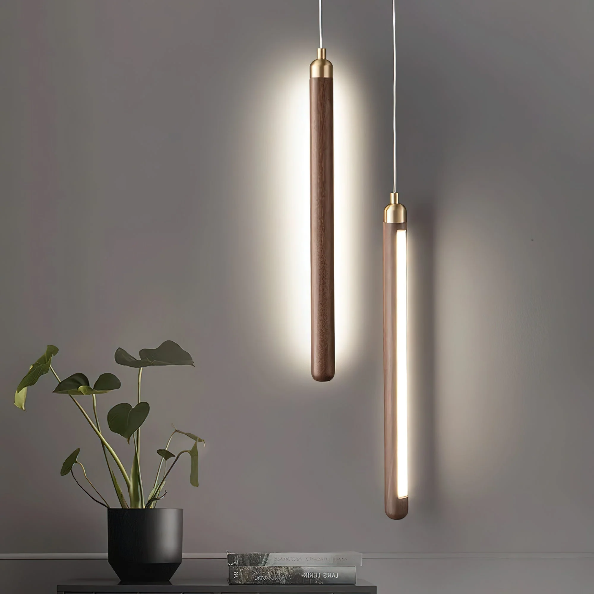Kyoto Walnut Brass Linear Pendant Light - Image 16
