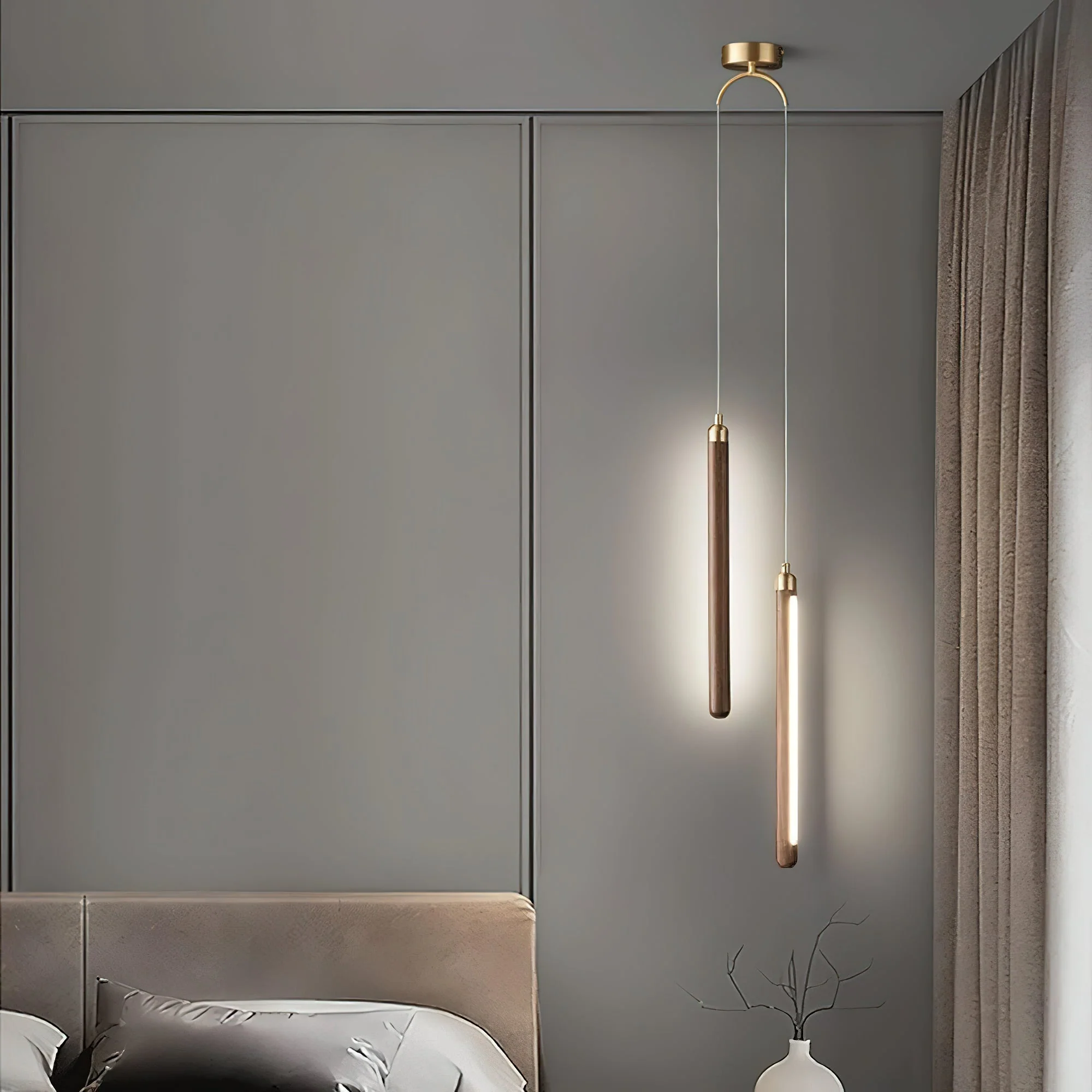 Kyoto Walnut Brass Linear Pendant Light - Image 2