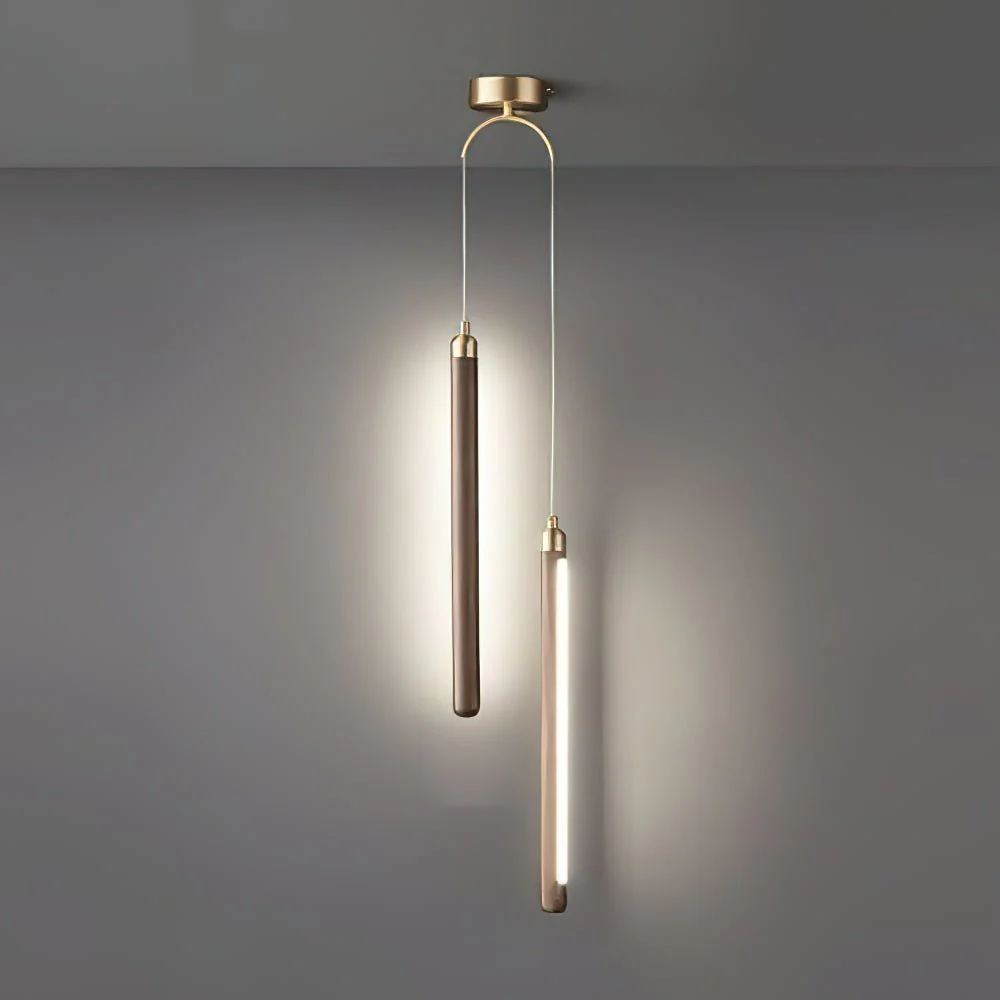 Kyoto Walnut Brass Linear Pendant Light - Image 3