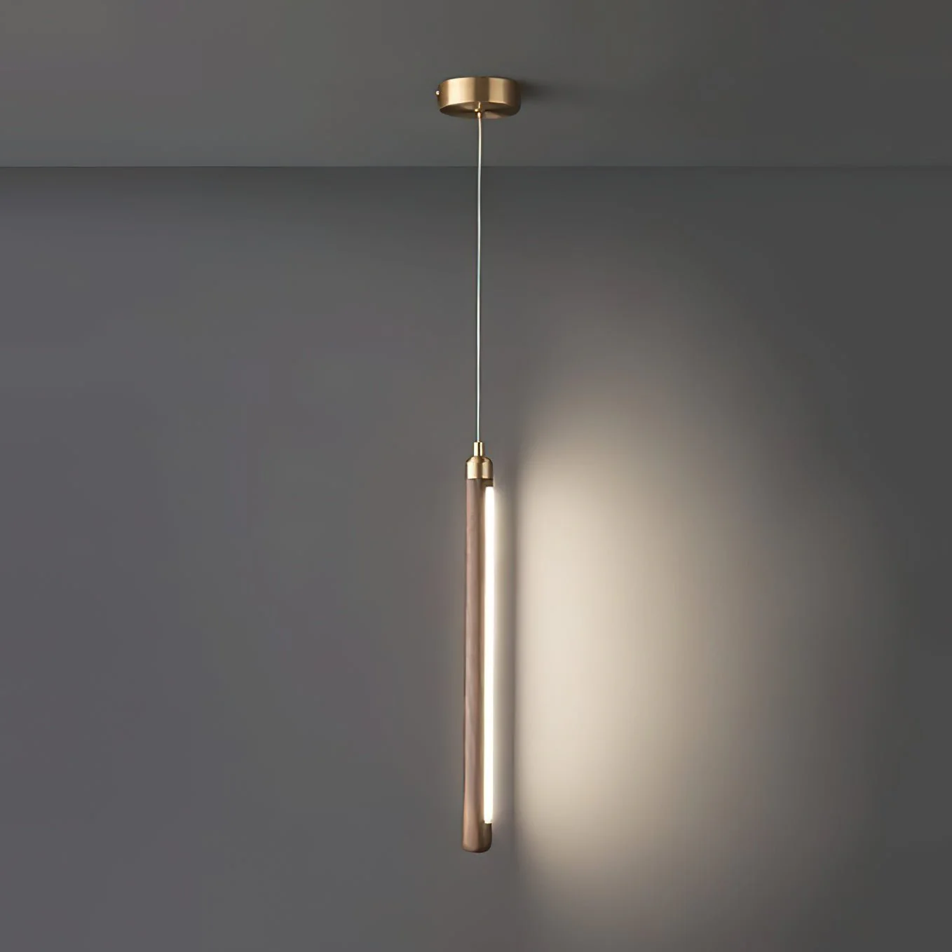 Kyoto Walnut Brass Linear Pendant Light - Image 4