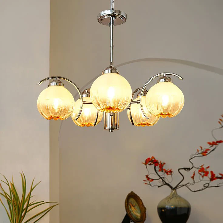 Chandelier Chrome Curved Arms with Frosted Globe Shades - Image 15