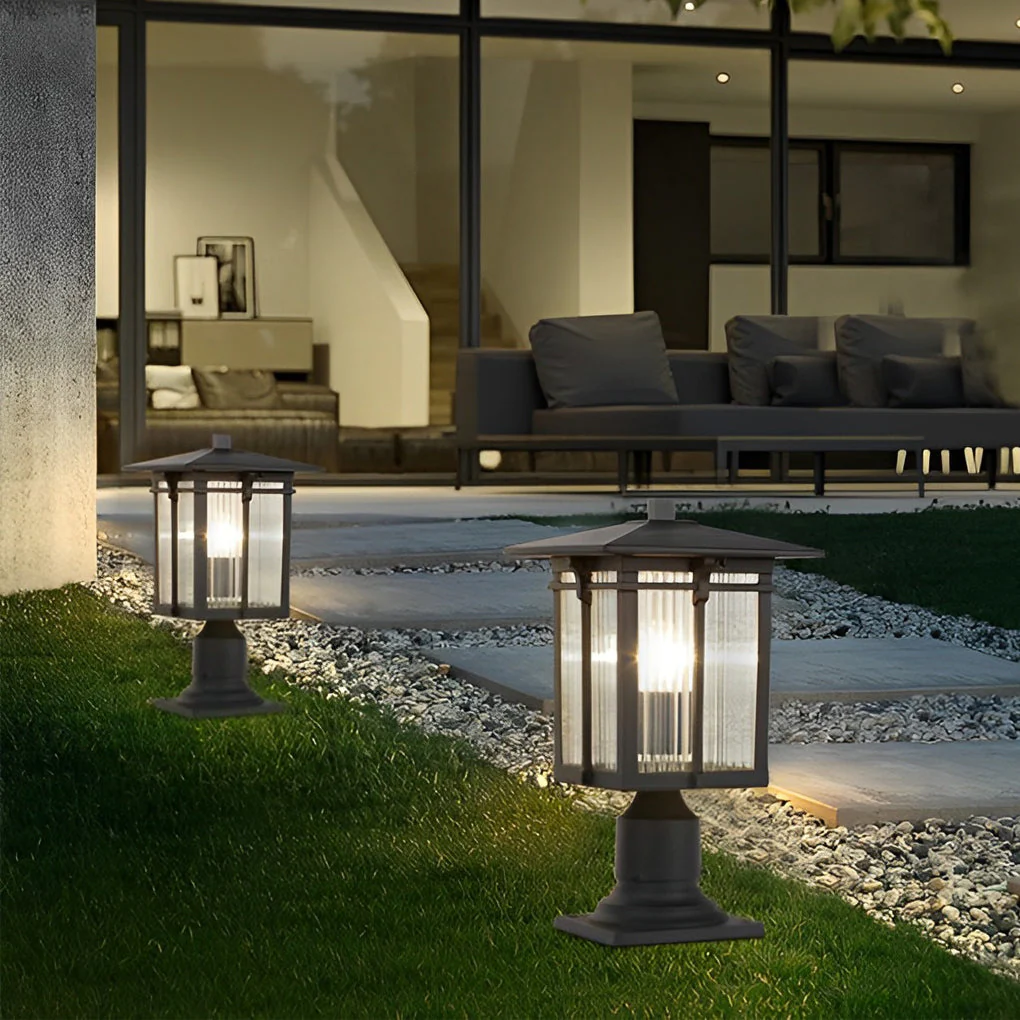 Lovele Striped Modern Glass Outdoor Post Lights - Image 2