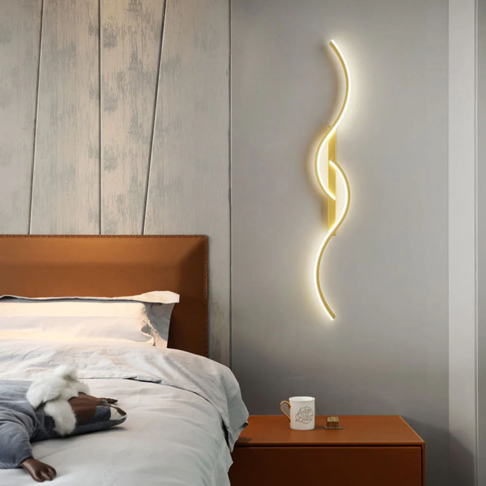 Lumor Modern Linear Wave Bedroom Wall Lamp, Black/Gold - Image 10