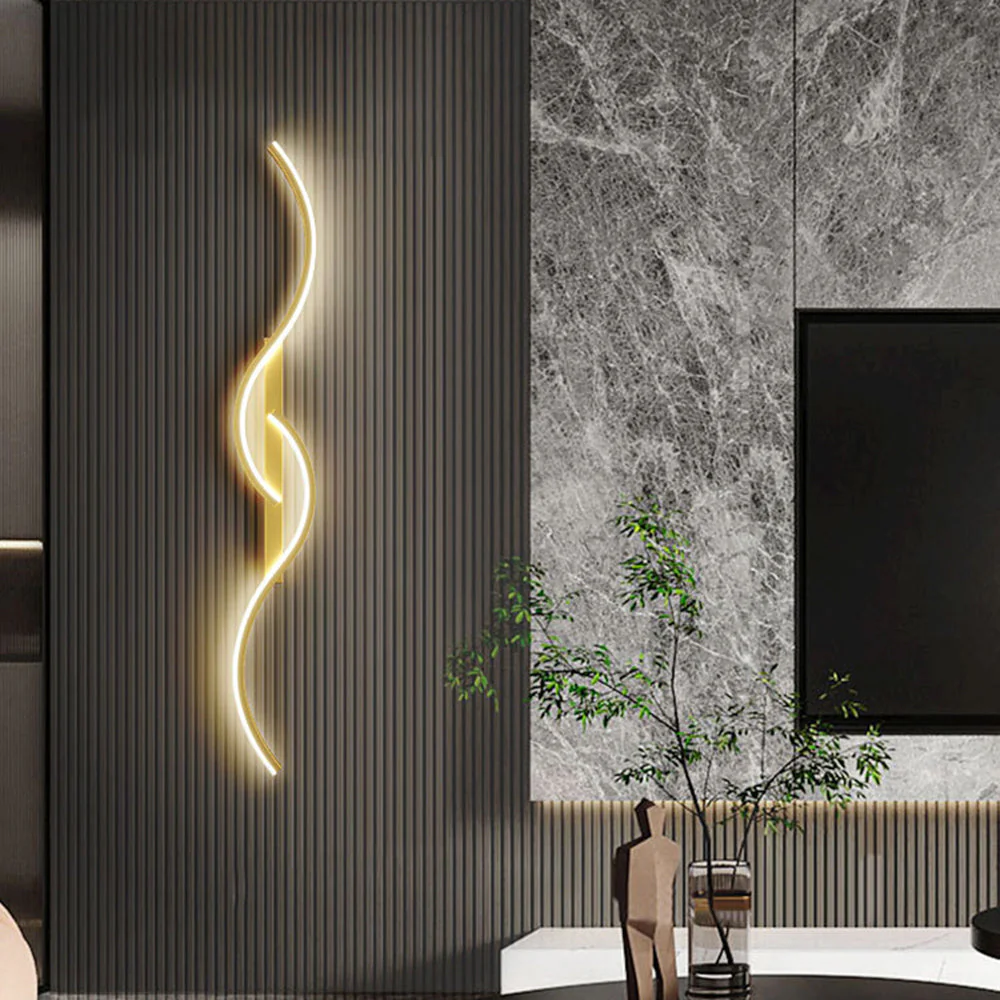 Lumor Modern Linear Wave Bedroom Wall Lamp, Black/Gold - Image 11