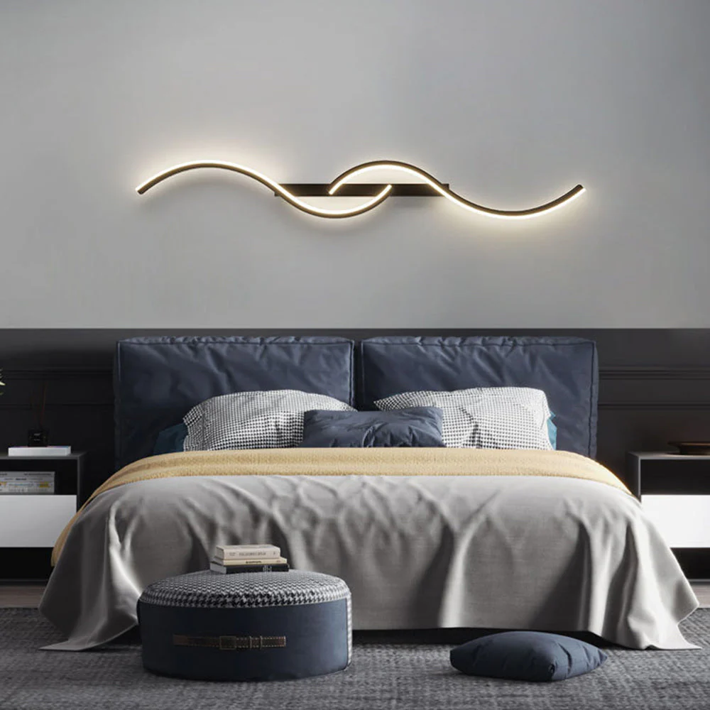 Lumor Modern Linear Wave Bedroom Wall Lamp, Black/Gold - Image 12