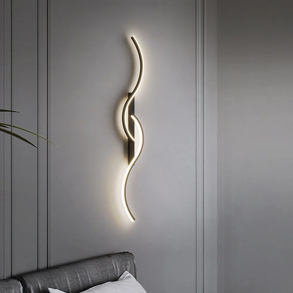 Lumor Modern Linear Wave Bedroom Wall Lamp, Black/Gold - Image 13