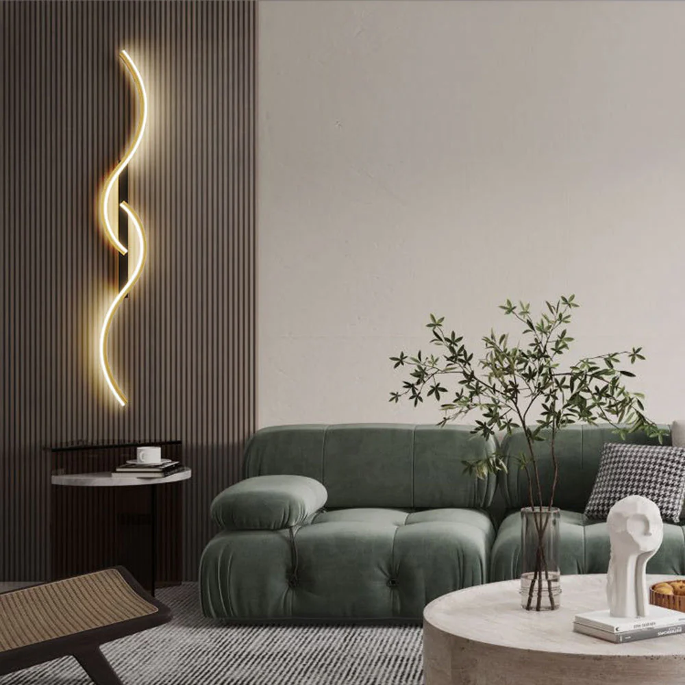 Lumor Modern Linear Wave Bedroom Wall Lamp, Black/Gold - Image 14