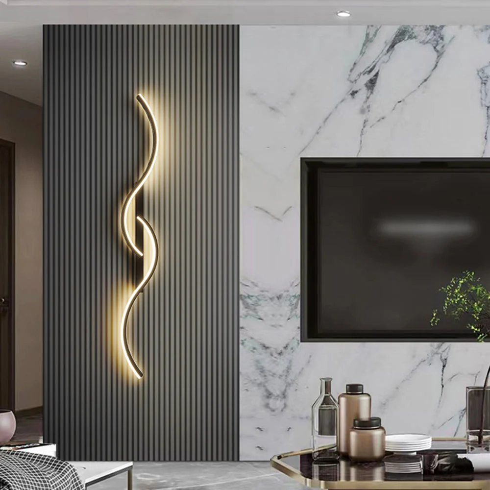 Lumor Modern Linear Wave Bedroom Wall Lamp, Black/Gold - Image 15