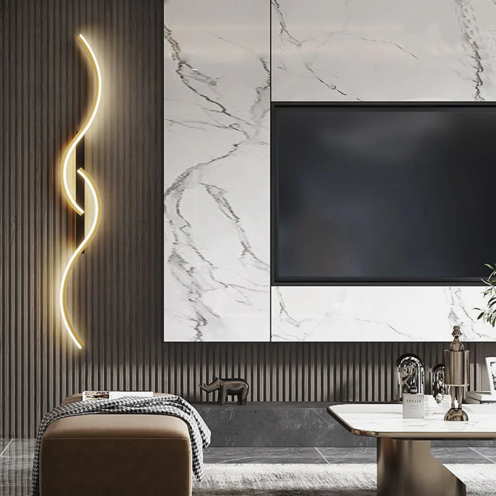 Lumor Modern Linear Wave Bedroom Wall Lamp, Black/Gold - Image 16