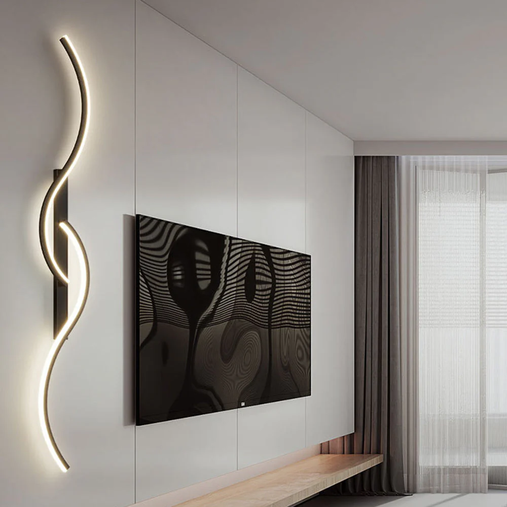 Lumor Modern Linear Wave Bedroom Wall Lamp, Black/Gold - Image 17