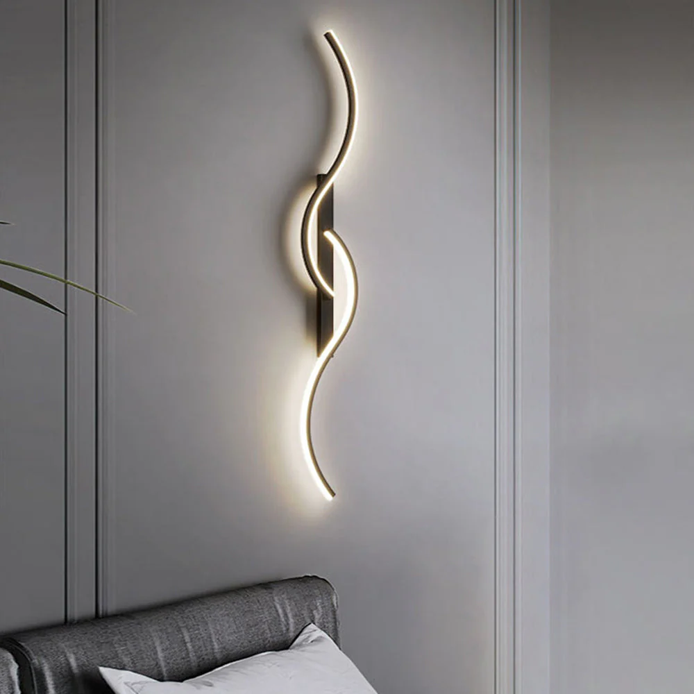 Lumor Modern Linear Wave Bedroom Wall Lamp, Black/Gold - Image 2