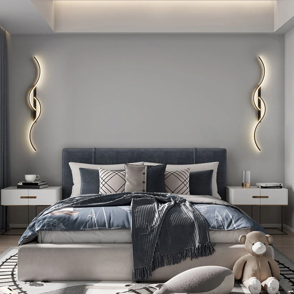 Lumor Modern Linear Wave Bedroom Wall Lamp, Black/Gold - Image 3