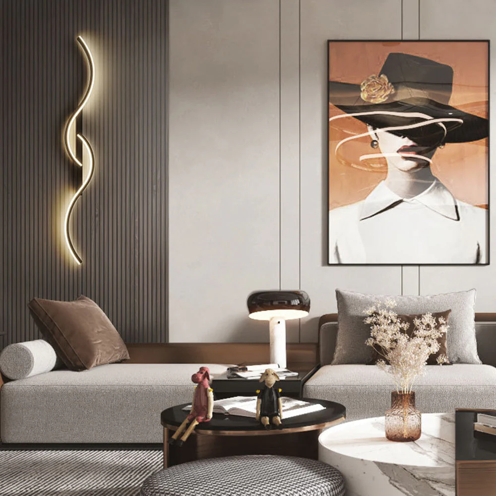Lumor Modern Linear Wave Bedroom Wall Lamp, Black/Gold - Image 4