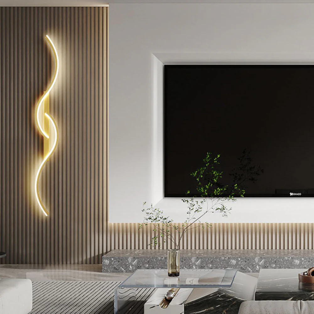 Lumor Modern Linear Wave Bedroom Wall Lamp, Black/Gold - Image 9