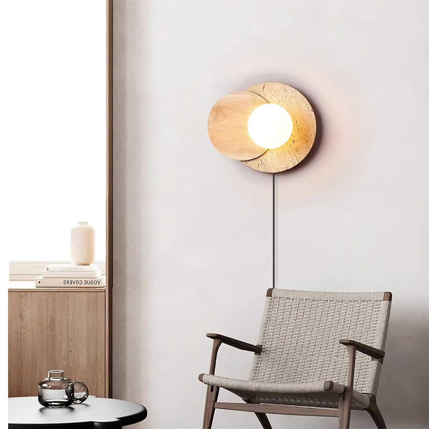 Lunar Eclipse Modern Travertine Plug-in Wall Light - Image 2