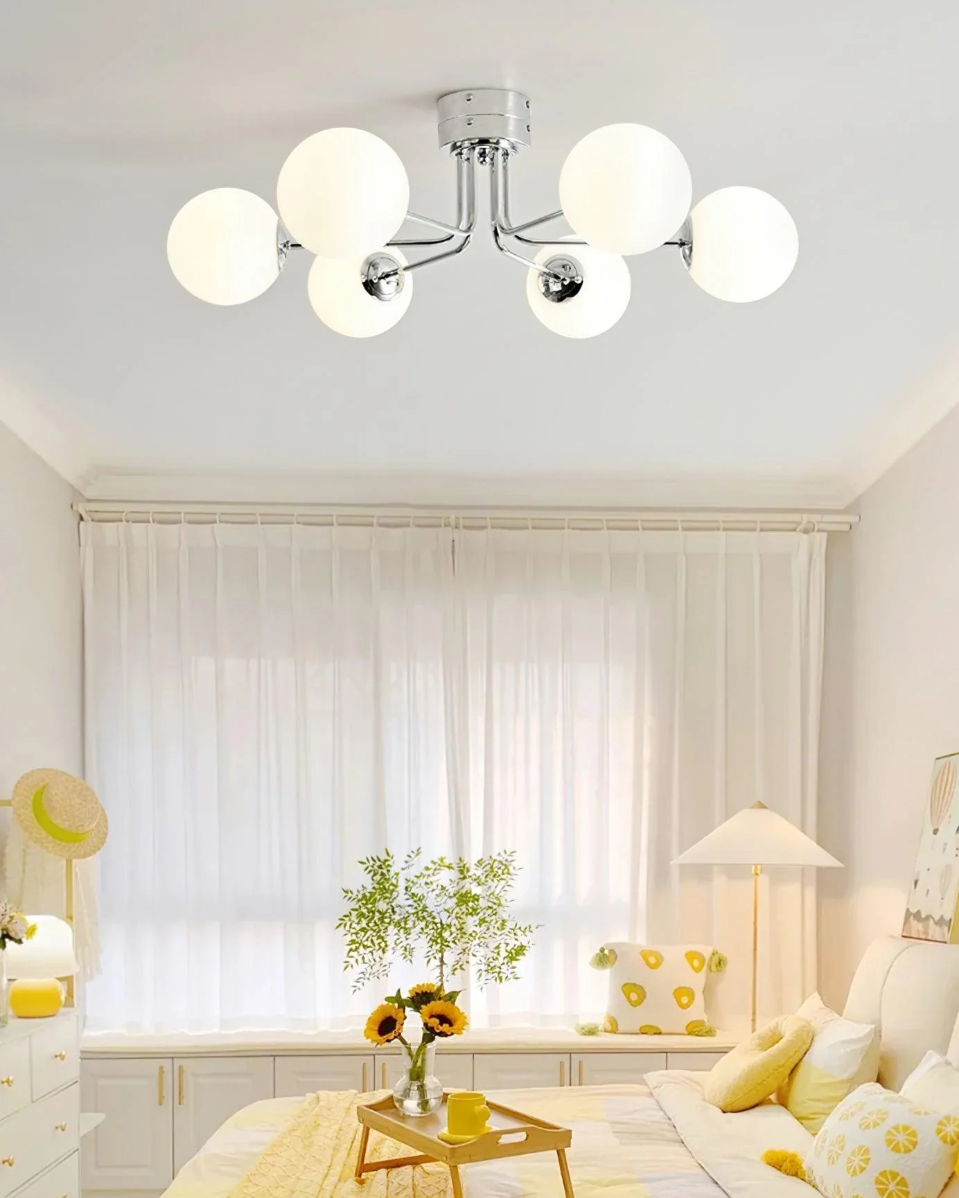 Lustra Ceiling Lamp Gold White Globe - Image 11