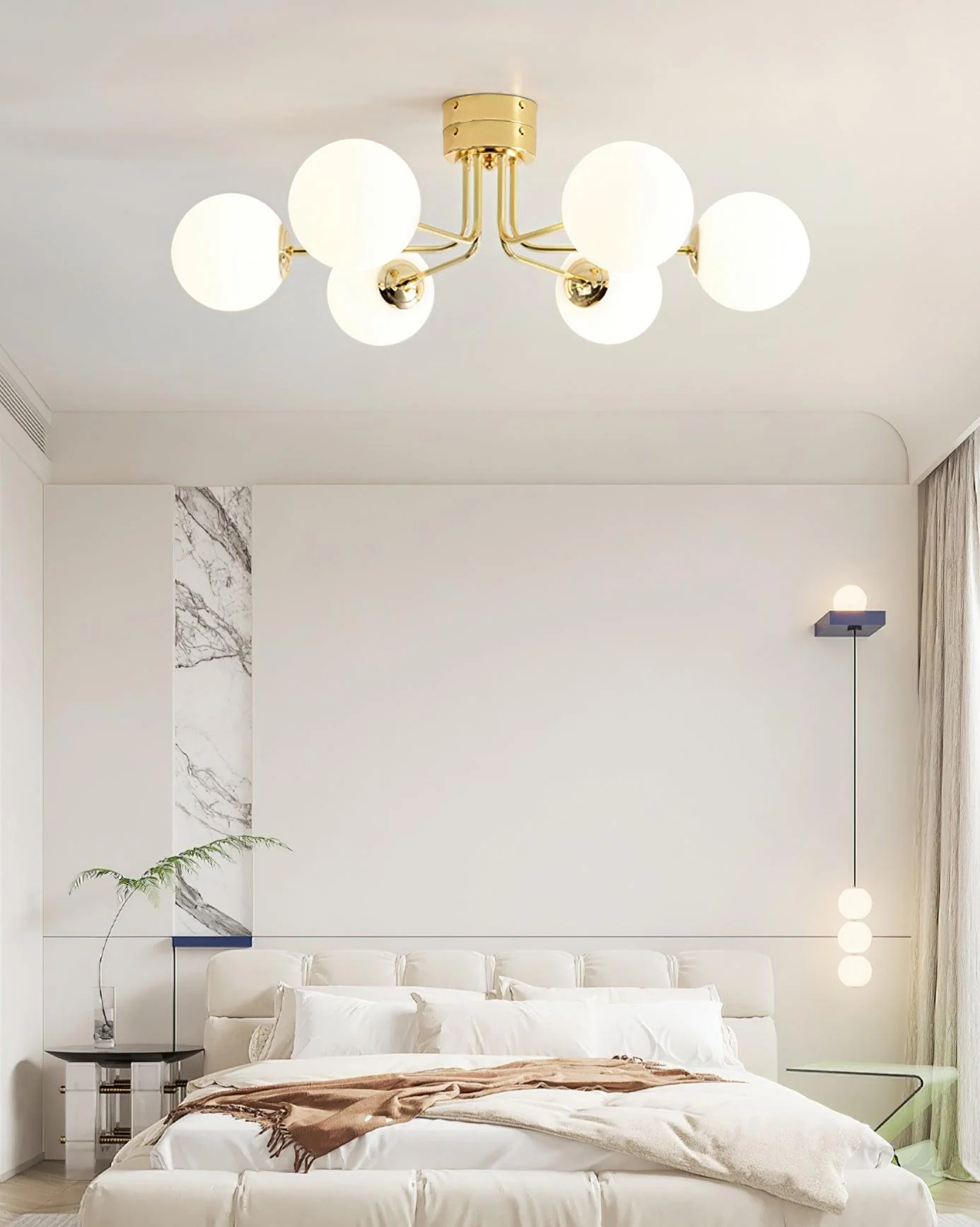 Lustra Ceiling Lamp Gold White Globe - Image 7