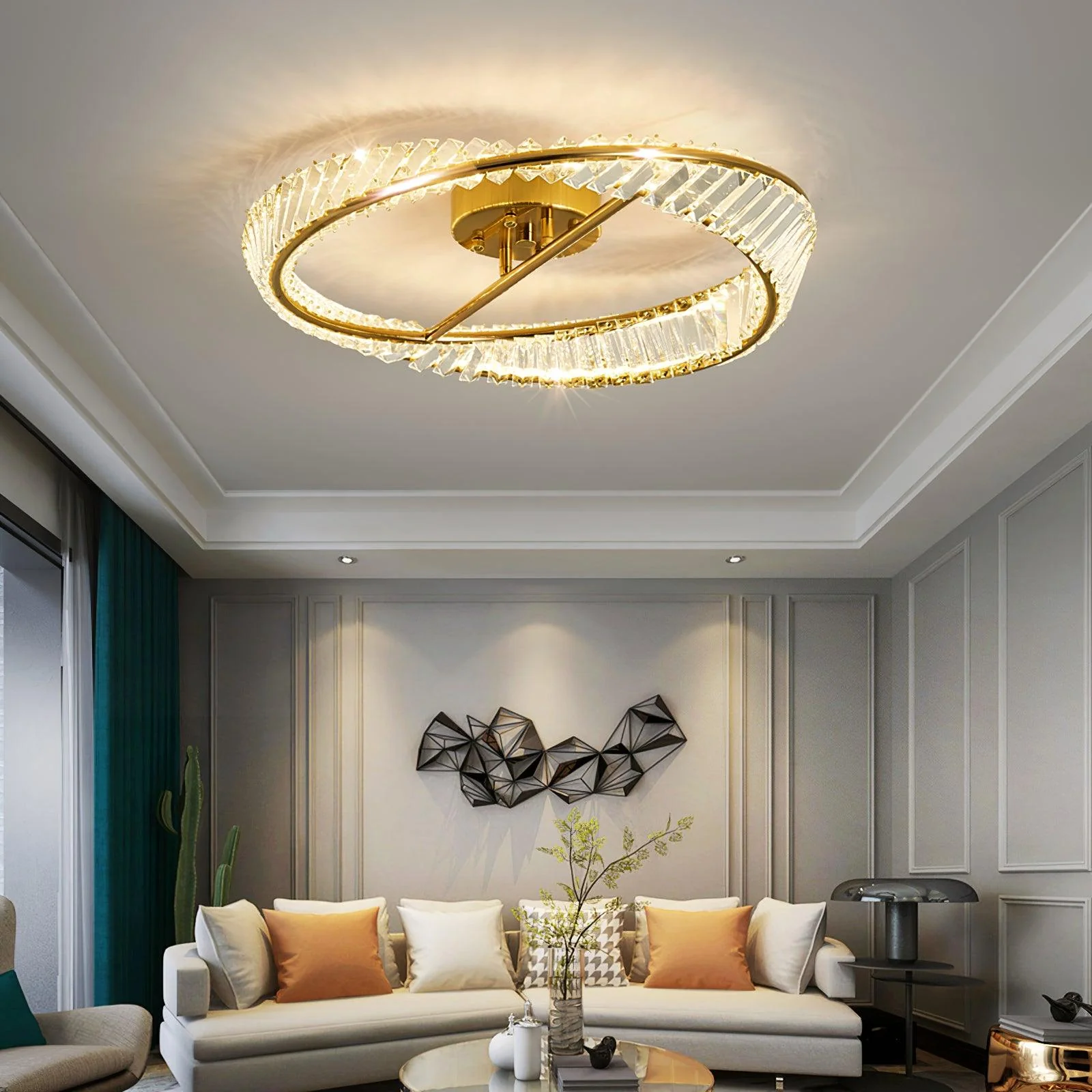 Lustra Ceiling Light Crystal Rings Stainless Steel - Image 18