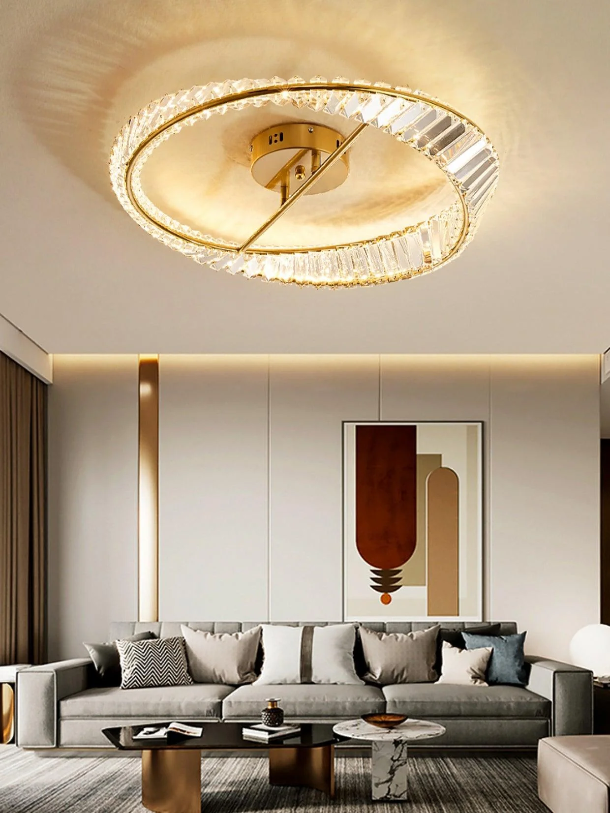 Lustra Ceiling Light Crystal Rings Stainless Steel - Image 22