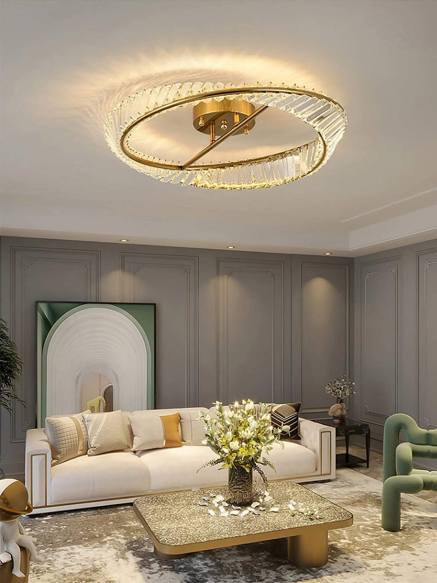 Lustra Ceiling Light Crystal Rings Stainless Steel - Image 26