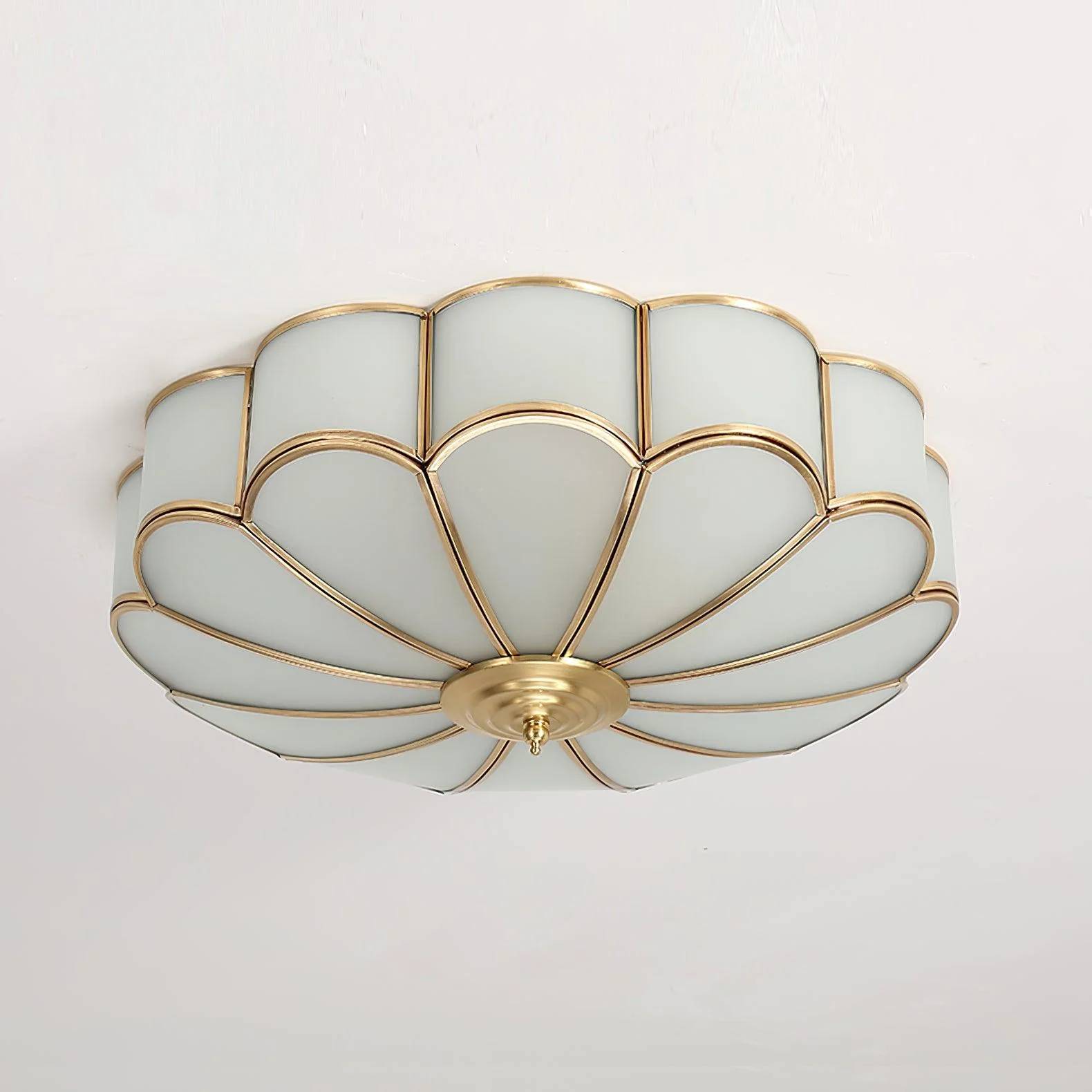 Lustra Ceiling Light Flower Shape Glass Brass - Image 2