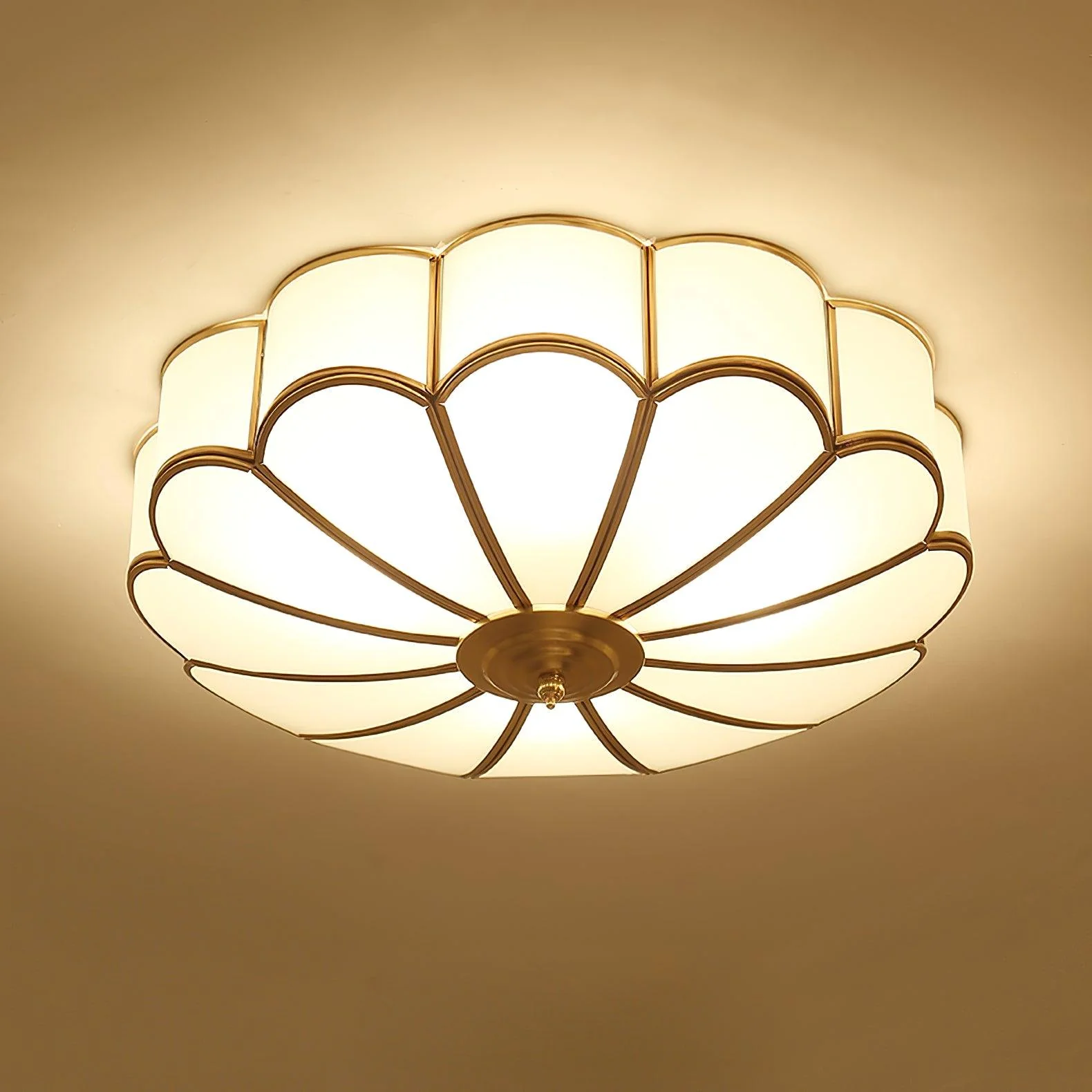 Lustra Ceiling Light Flower Shape Glass Brass - Image 3