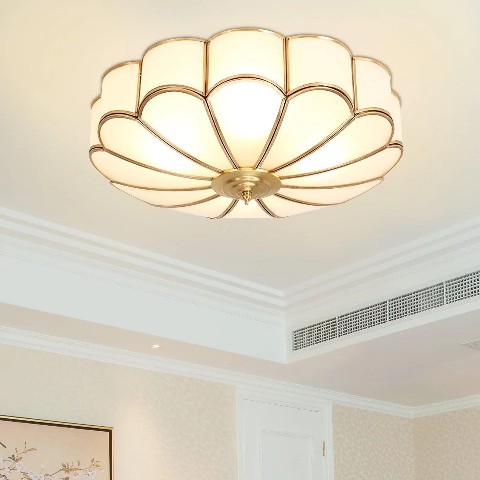 Lustra Ceiling Light Flower Shape Glass Brass - Image 44