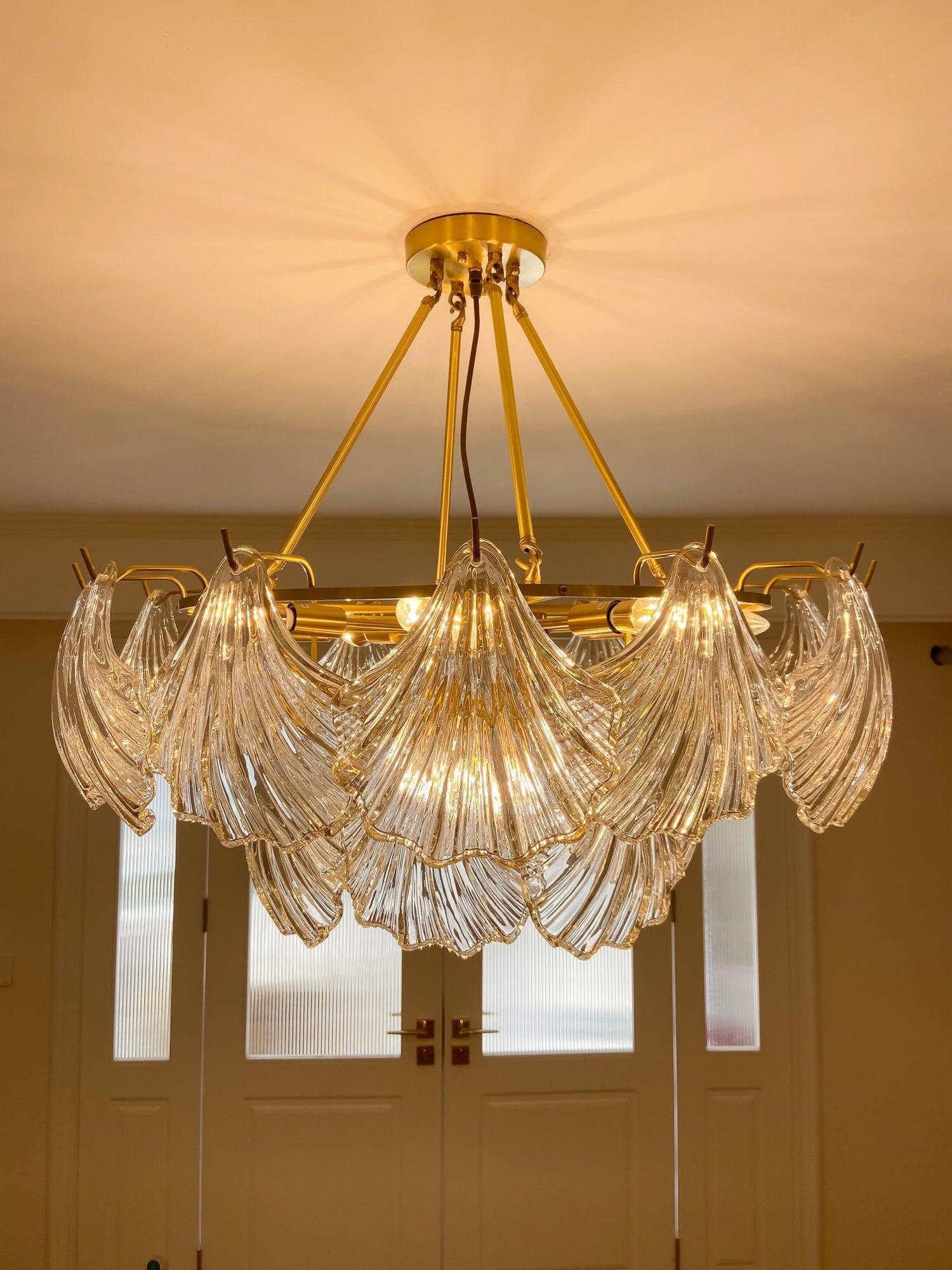 Lustra Ceiling Light Ribbed Shell Glass Gold - Image 13