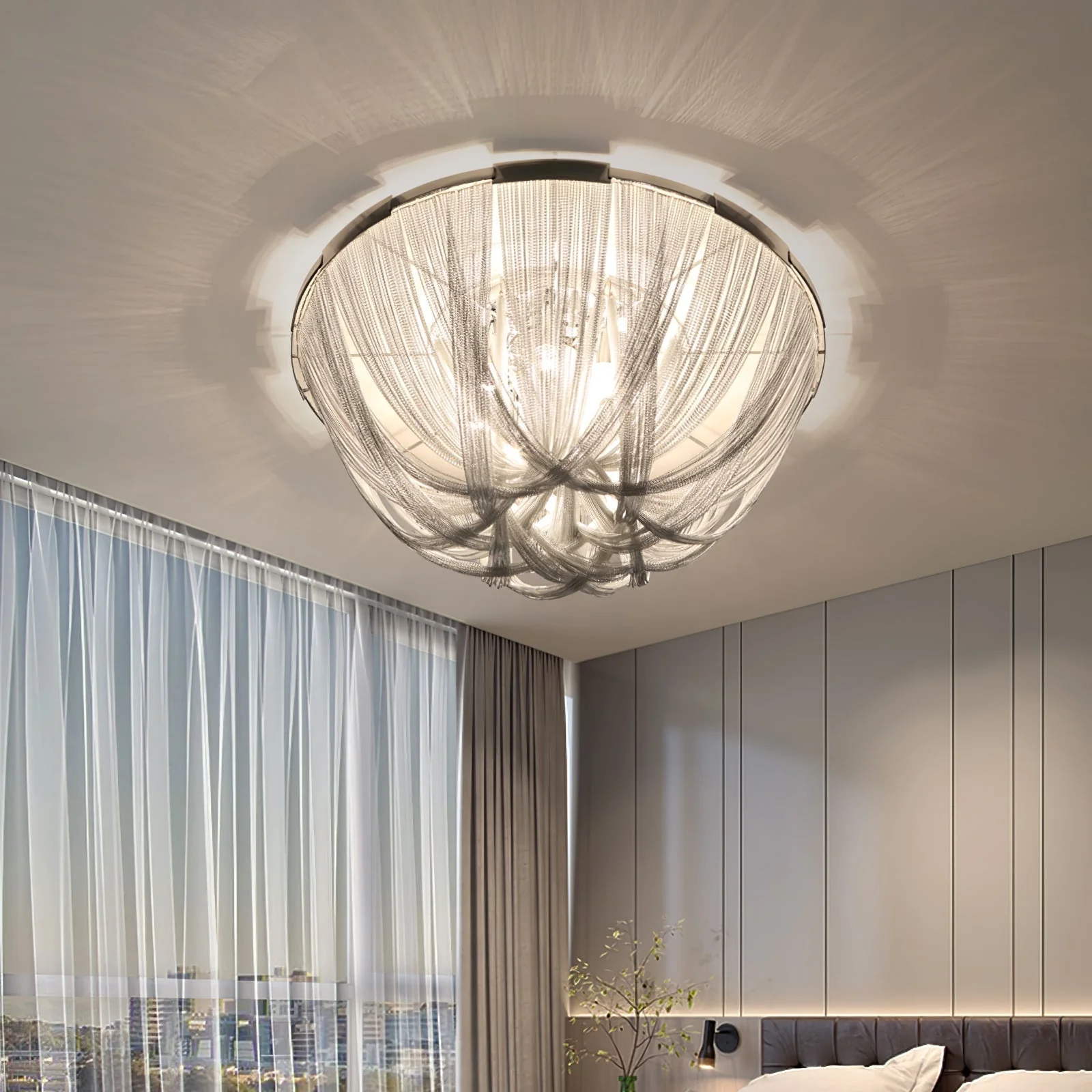 Lustra Ceiling Light Tassel Aluminum Chain Nickel Frame - Image 4