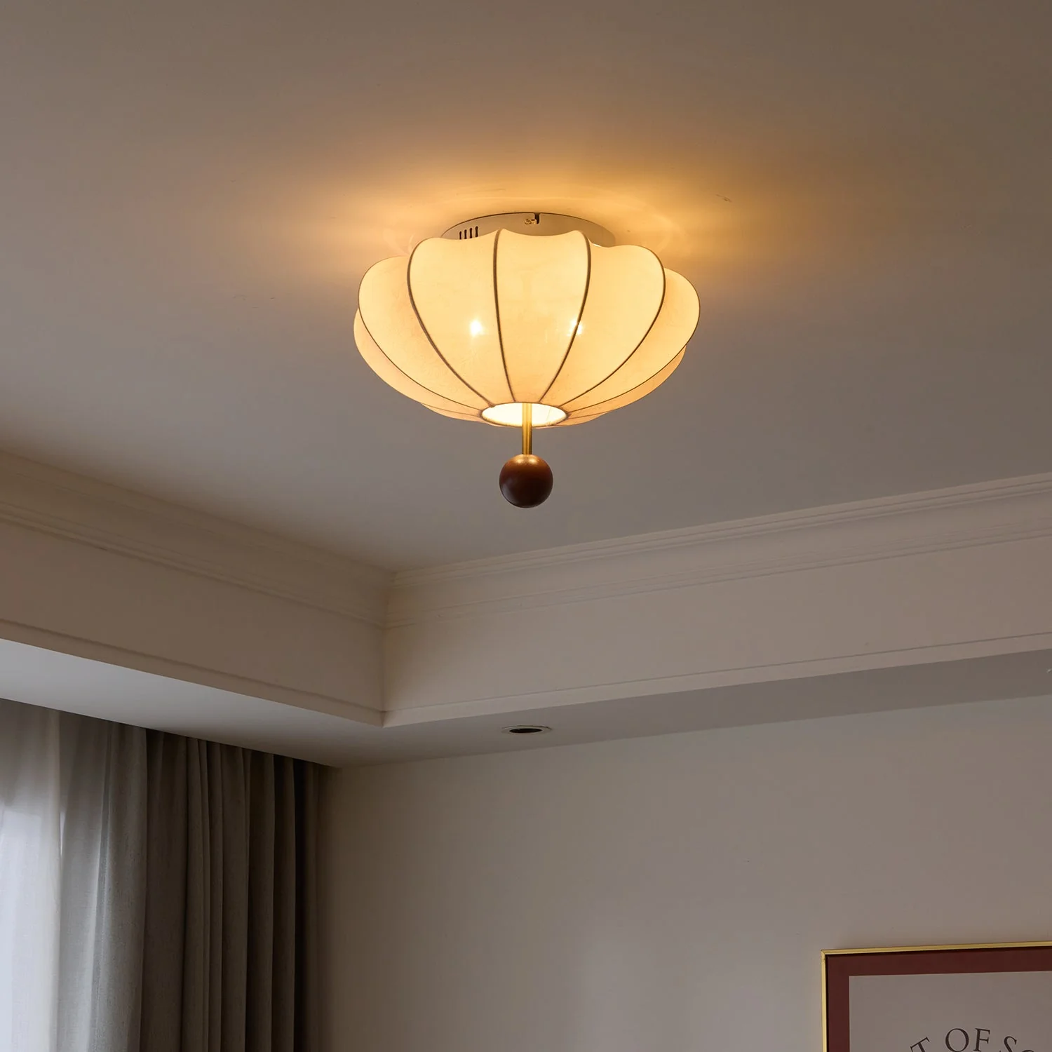 Lustra Ceiling Light Wood Fabric Lantern - Image 2